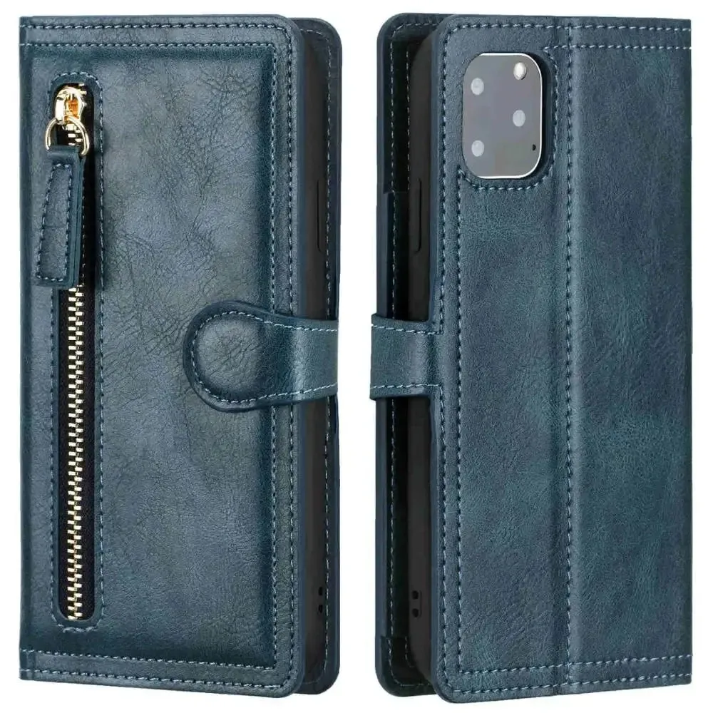 Luxury Leather Zipper Flip Wallet Case for iPhone - Card Holder & Stand