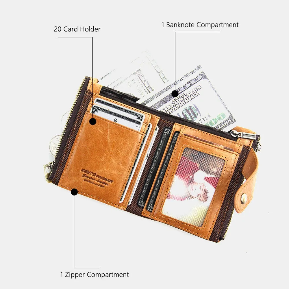 Men Genuine Leather Bifold Retro Multifunction Multi-card Slot Card Holder Coin Purse Money Clip Wallet