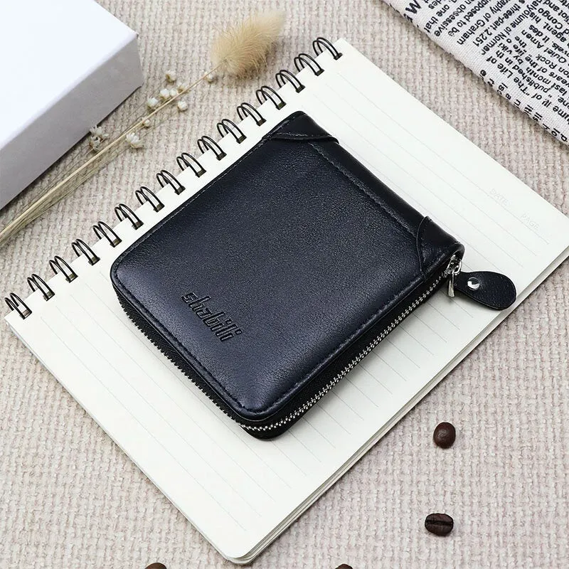 Men PU Leather Short Multi-card Slot Card Holder Retro Zipper Coin Purse Wallet