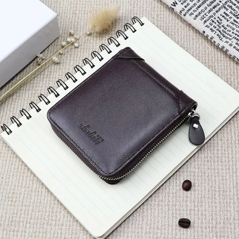 Men PU Leather Short Multi-card Slot Card Holder Retro Zipper Coin Purse Wallet