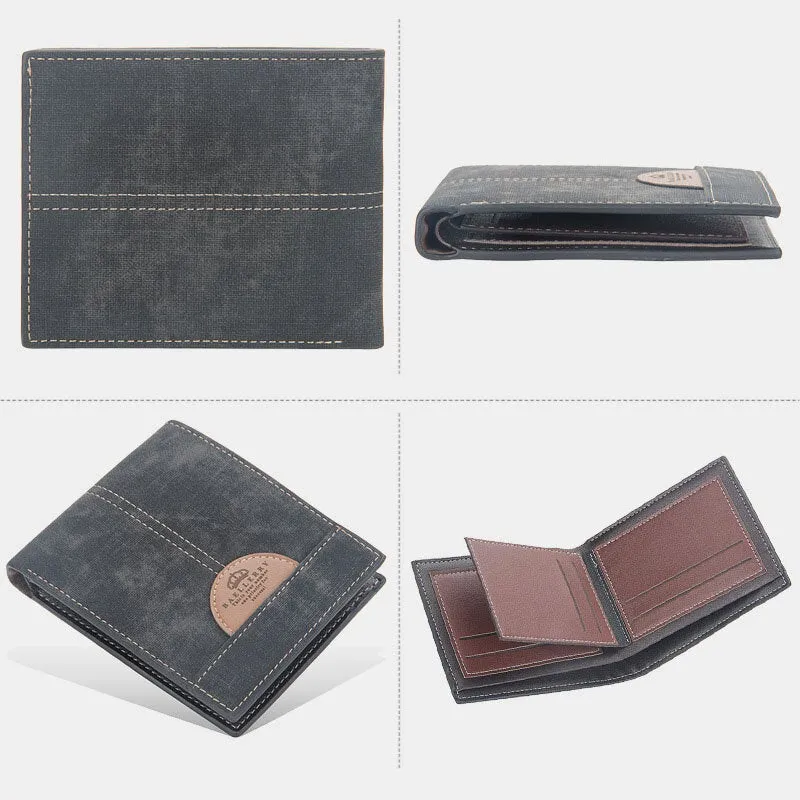 Men Thin Bifold Denim Pattern PU Leather Wallet Multi-card Slot Card Holder Large Capacity Coin Purse