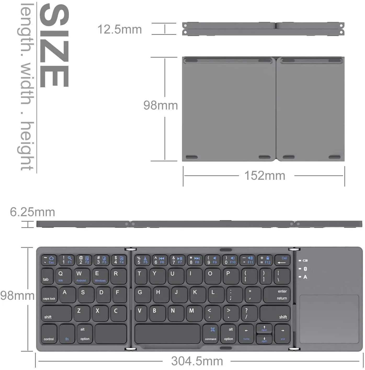 Mini Foldable Bluetooth Keyboard with Touchpad