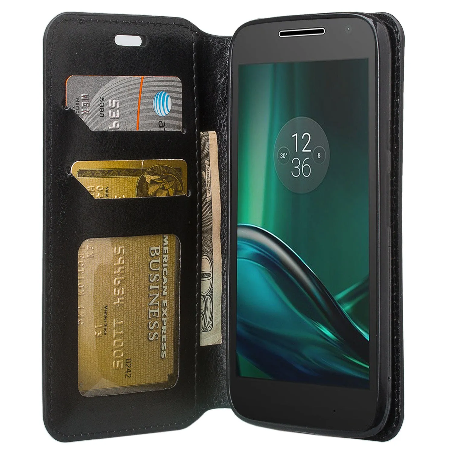 Moto G4 Play Case, Pu Leather Magnetic Fold[Kickstand] Wallet Case with ID & Card Slots for Motorola G4 Play - Black