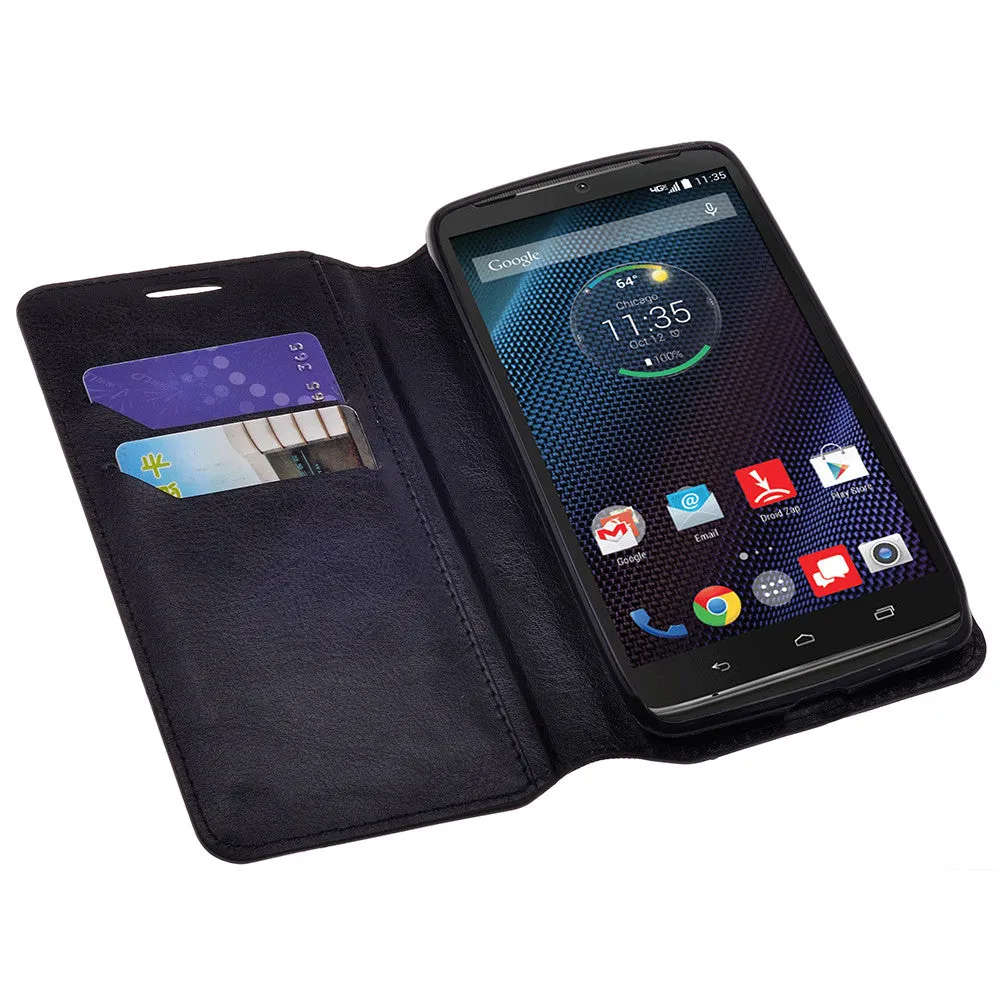 Motorola Droid Turbo | Motorola Moto Maxx | Motorola XT1254 Cases, Magnetic Fold[Kickstand] Pu Leather Wallet Case with ID & Credit Card Slots - Black