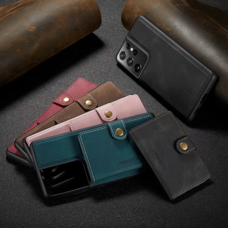 Multifunction Leather Zipper Case With Removable Magnet Wallet Bag For Samsung Galaxy S24 S25