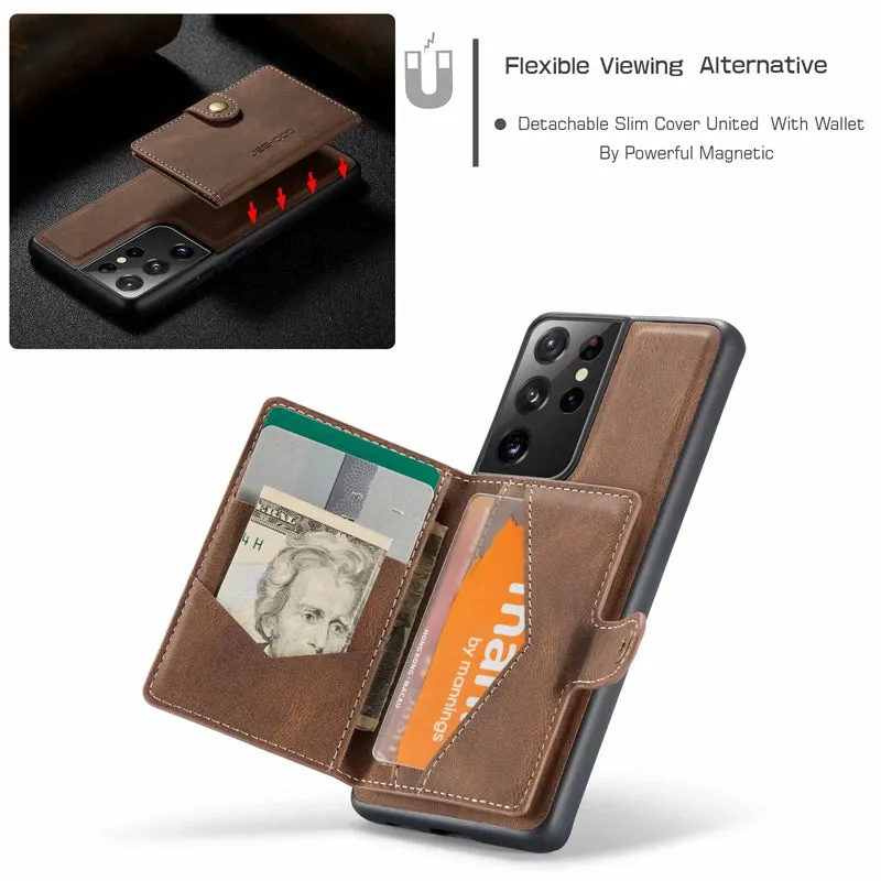 Multifunction Leather Zipper Case With Removable Magnet Wallet Bag For Samsung Galaxy S24 S25