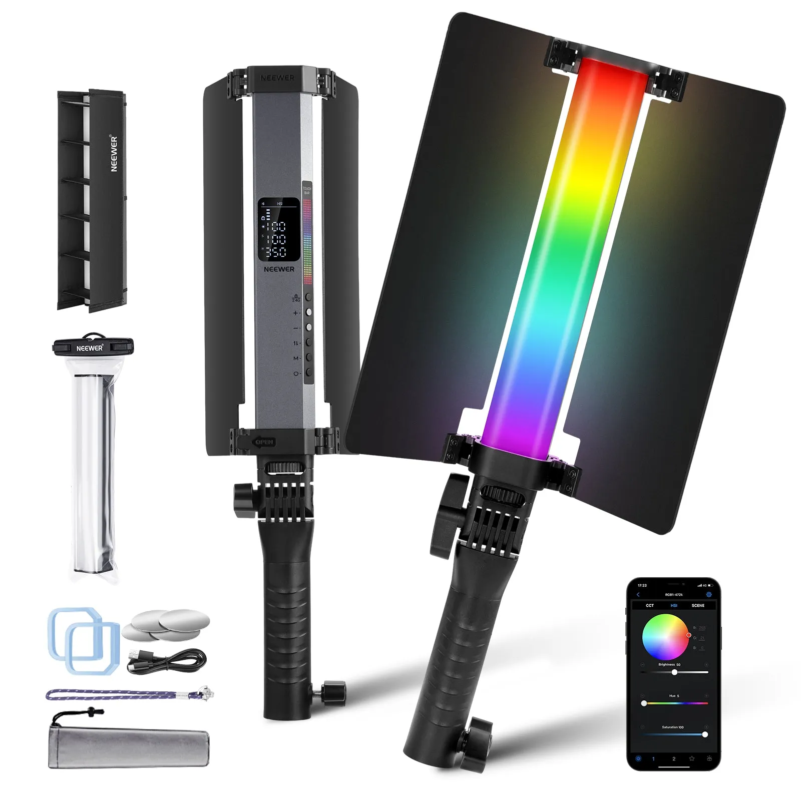 NEEWER RGB1 LED Tube Light Stick with Metal Barndoor Handle