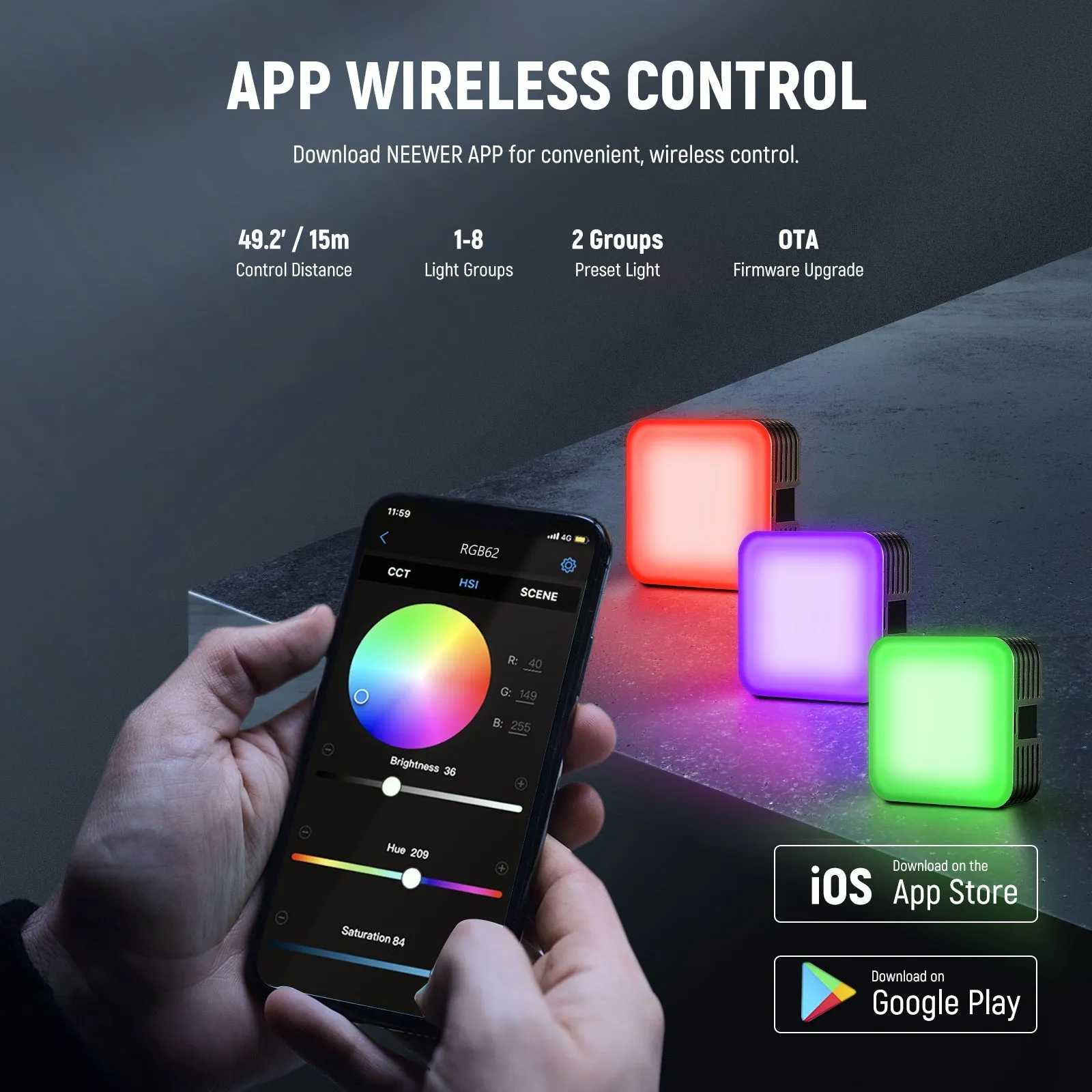 NEEWER RGB62 App Control Magnetic RGB Video Light