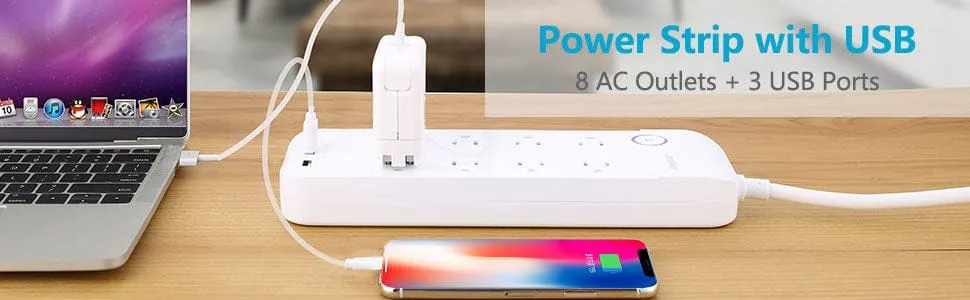 NIPPON  8 outlet AC Power Strip With Triple Usb Ports The Power Strip can expand your office and home’s connectivity, gives ultimate convenience for powering computer electronics, home entertainment, digital USB devices and more-17-81803U