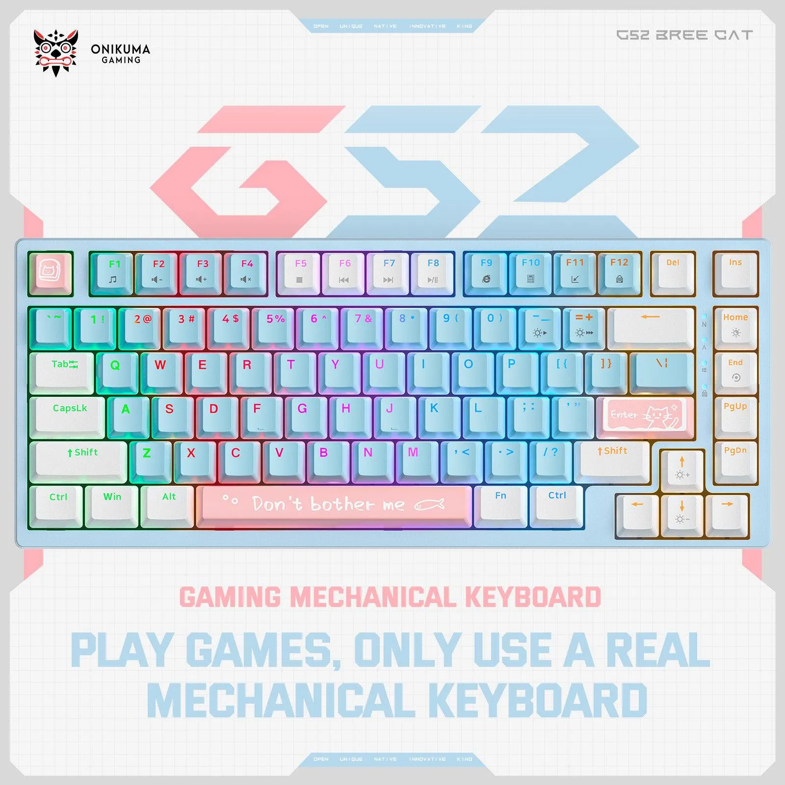 ONIKUMA G52 82 Keys USB Wired Mechanical Keyboard, Professional Gaming Keyboard  with RGB Backlit Matte Key Caps for PC Laptop