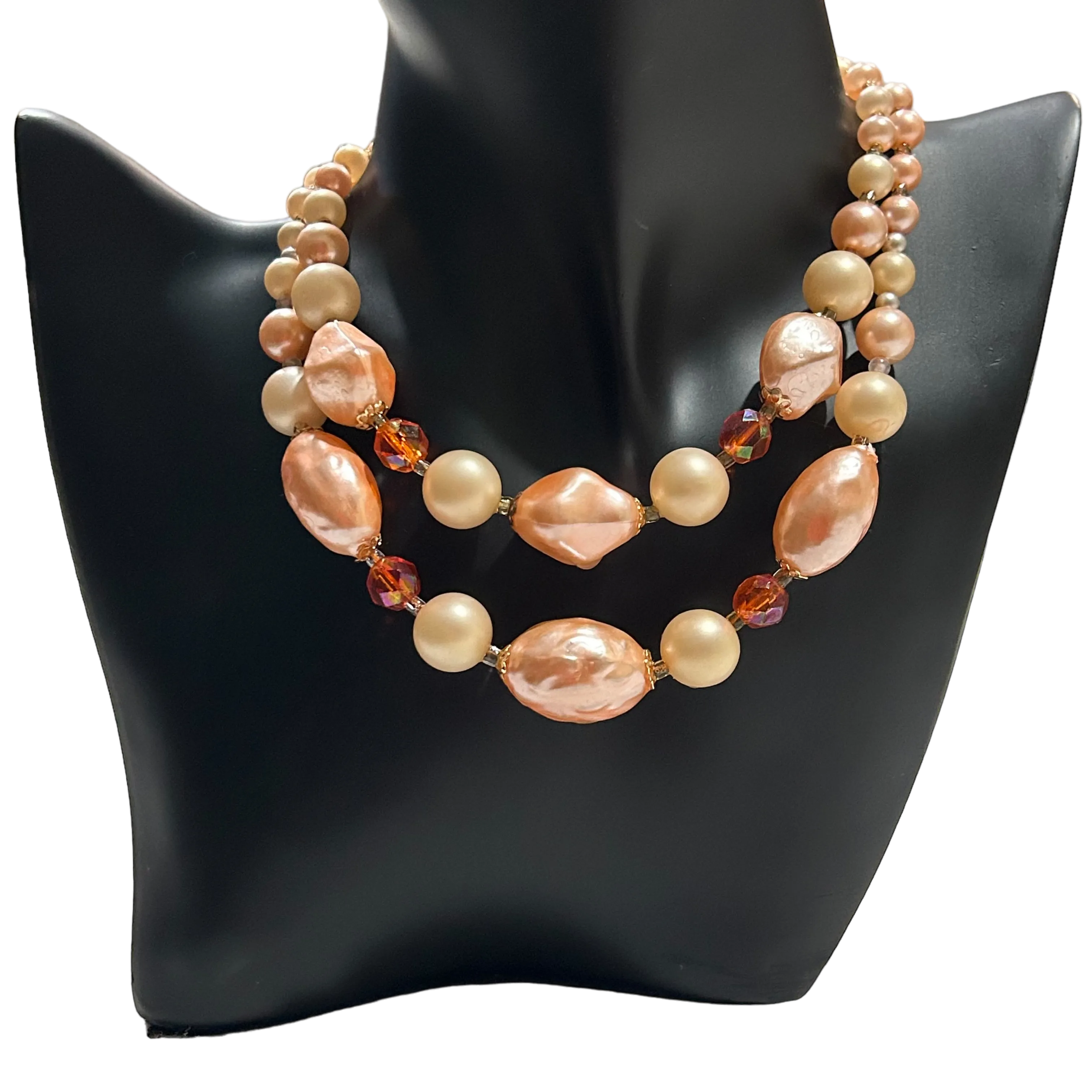 Pink Double Strand Faux Pearl Collar Necklace