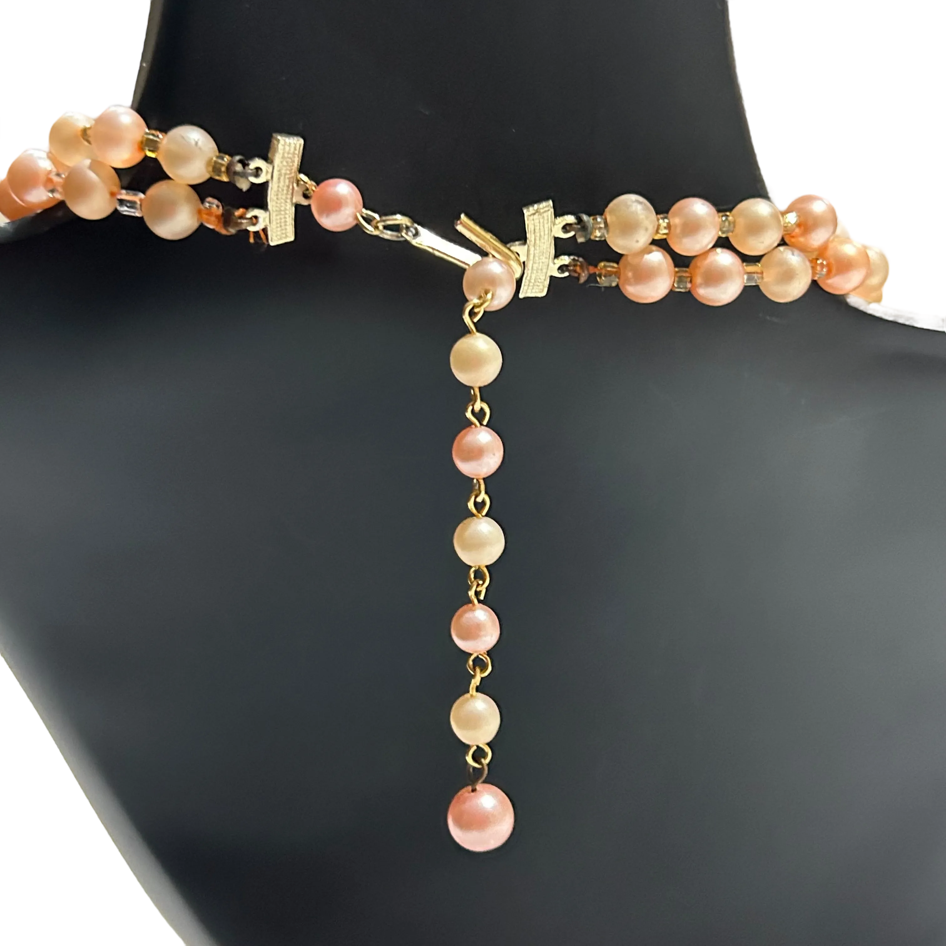 Pink Double Strand Faux Pearl Collar Necklace