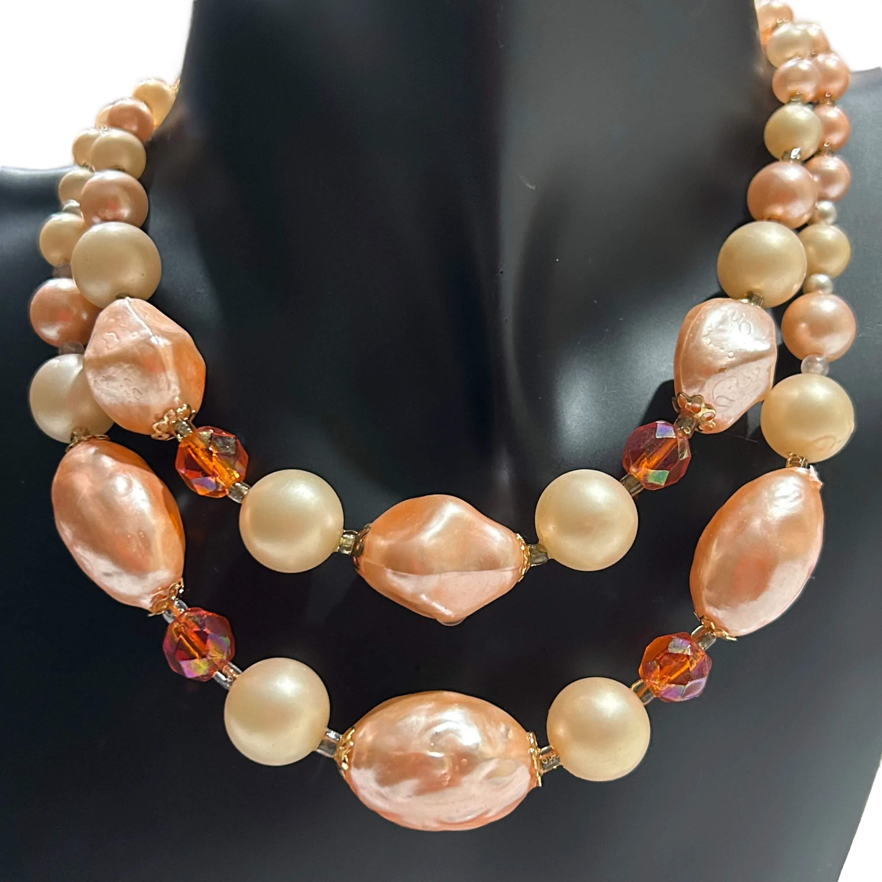 Pink Double Strand Faux Pearl Collar Necklace