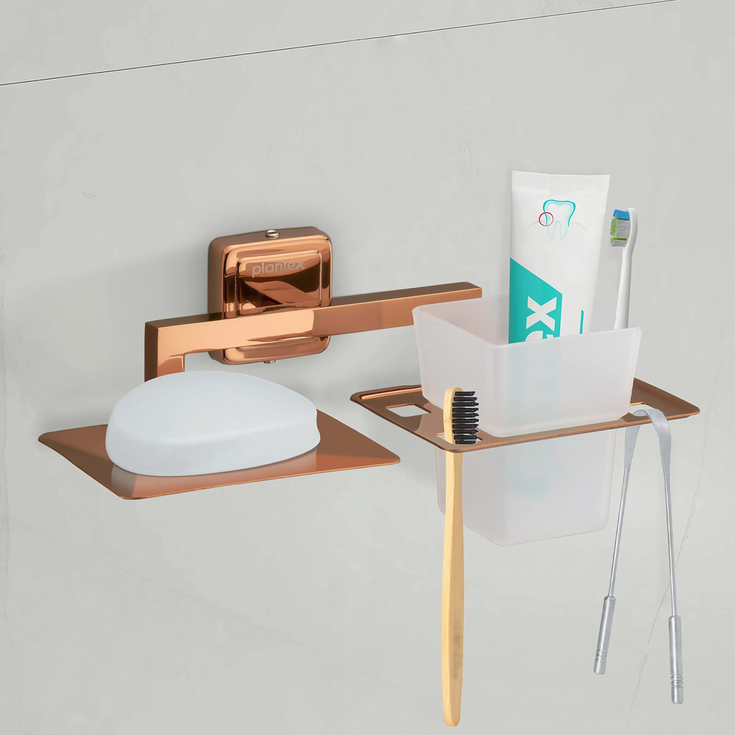 Plantex Decan Rose Gold soap and Brush Holder Stand for Bathroom and wash Basin (304 Stainless Steel)