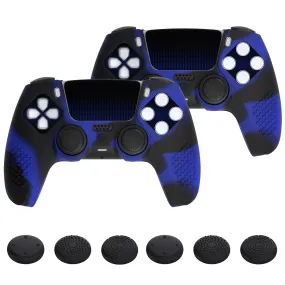 PlayVital 2 Set Upgraded 3D Studded Edition Blue & Black Silicone Cover Skin for PS5 Controller with 6 Thumb Grips & 2 Stickers, Anti-Slip Shockproof Controller Grip Case - Compatible with Charging Dock - TVAPFP010