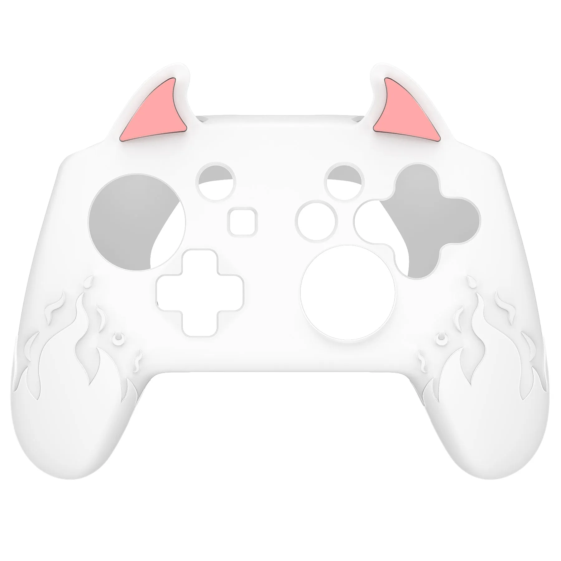 PlayVital Cute Demon Silicone Grip Cover for Nintendo Switch Pro Controller, Anti-Slip Protective Skin with Joystick Caps and Stickers Compatible with Nintendo Switch Pro - White - AMDNPP003