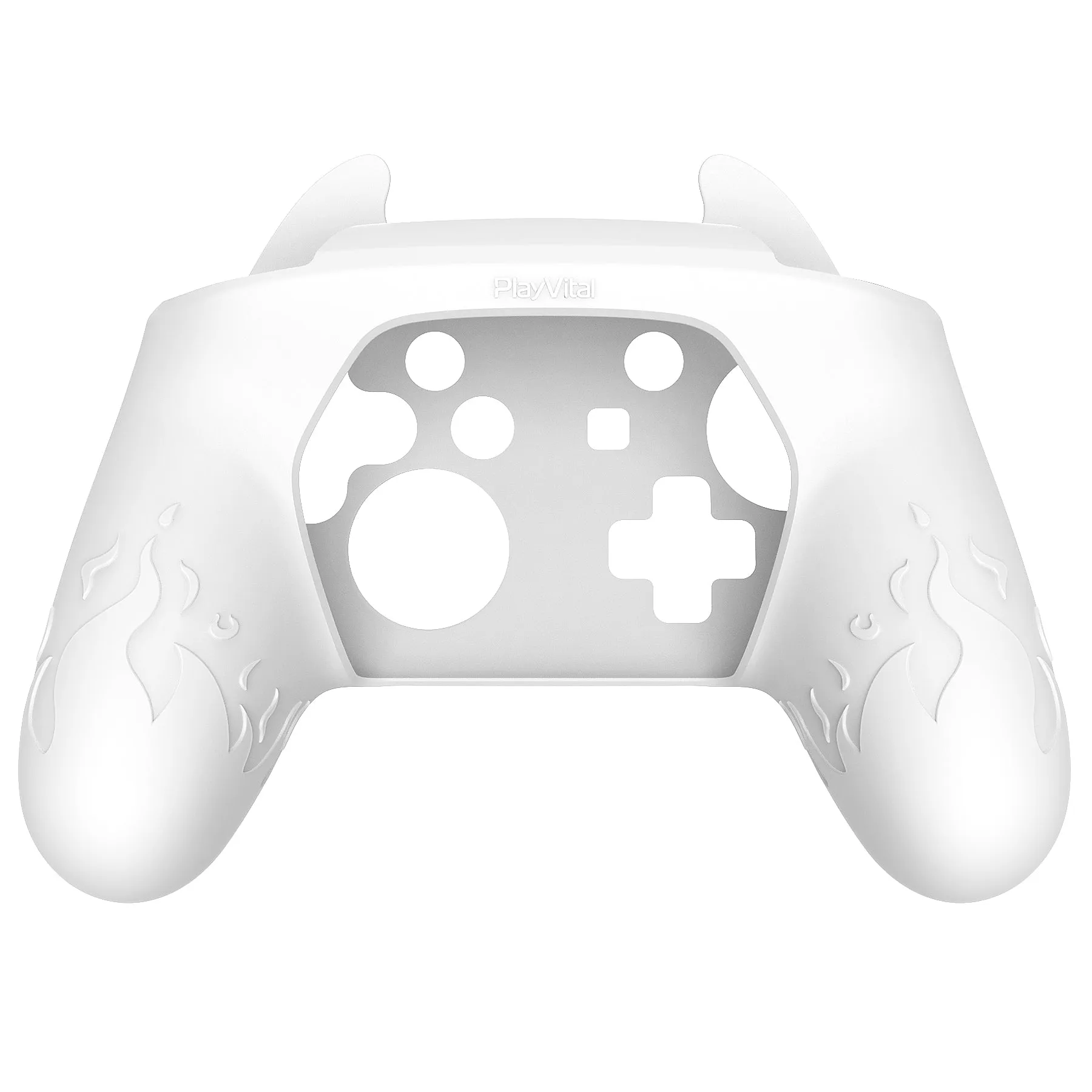 PlayVital Cute Demon Silicone Grip Cover for Nintendo Switch Pro Controller, Anti-Slip Protective Skin with Joystick Caps and Stickers Compatible with Nintendo Switch Pro - White - AMDNPP003