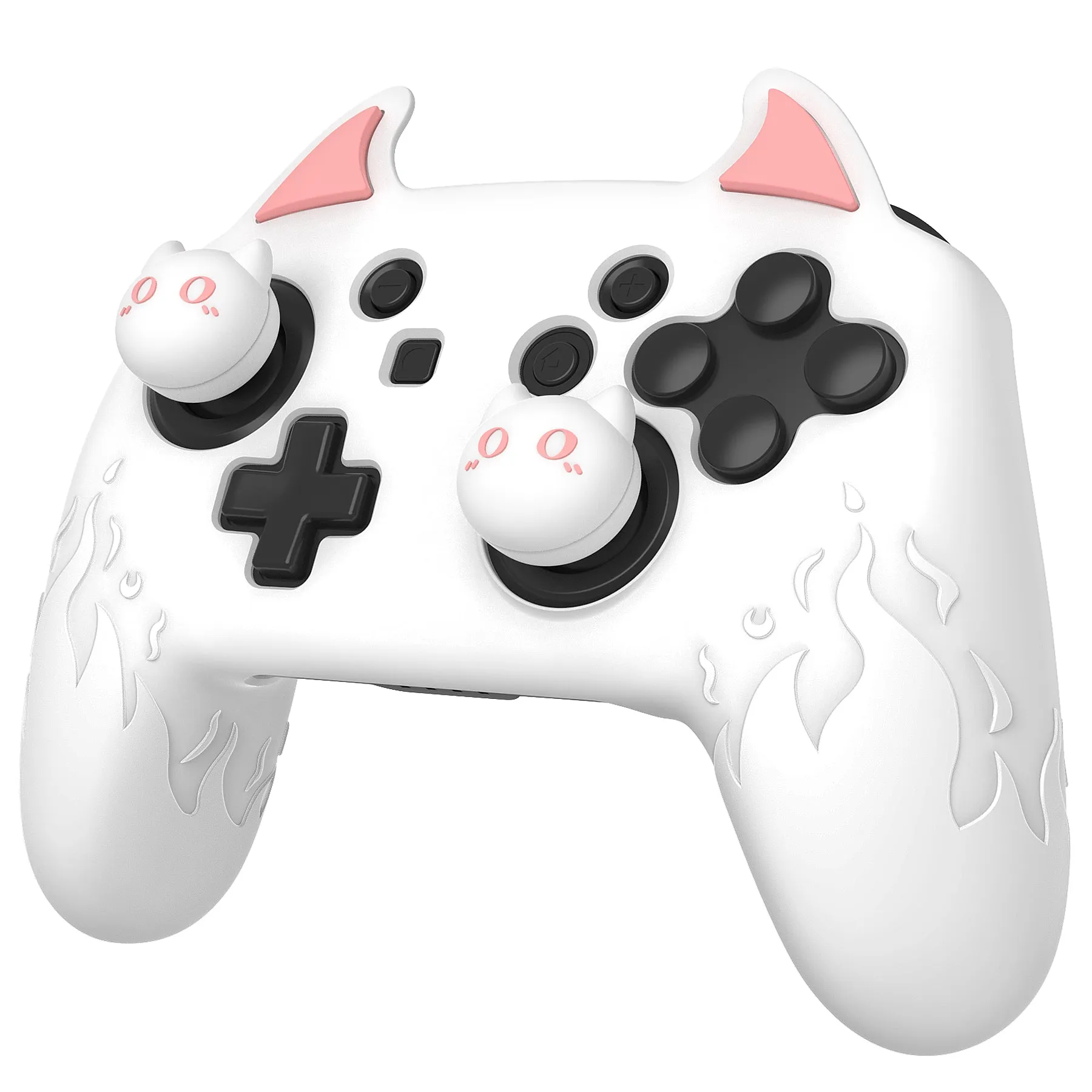 PlayVital Cute Demon Silicone Grip Cover for Nintendo Switch Pro Controller, Anti-Slip Protective Skin with Joystick Caps and Stickers Compatible with Nintendo Switch Pro - White - AMDNPP003