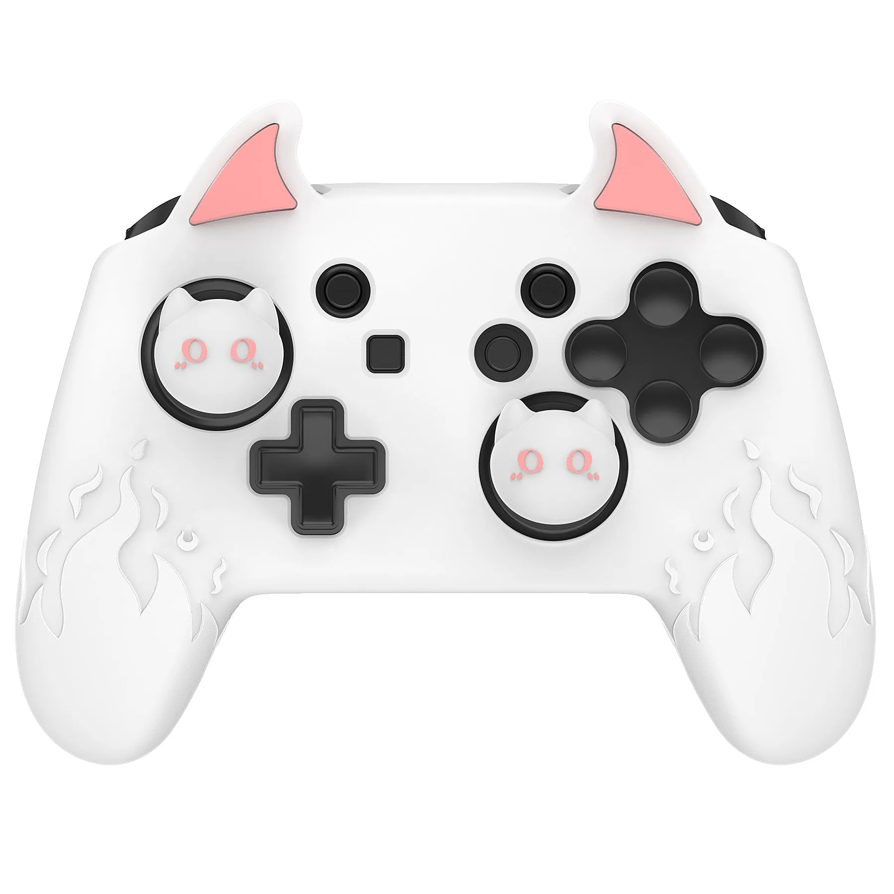 PlayVital Cute Demon Silicone Grip Cover for Nintendo Switch Pro Controller, Anti-Slip Protective Skin with Joystick Caps and Stickers Compatible with Nintendo Switch Pro - White - AMDNPP003