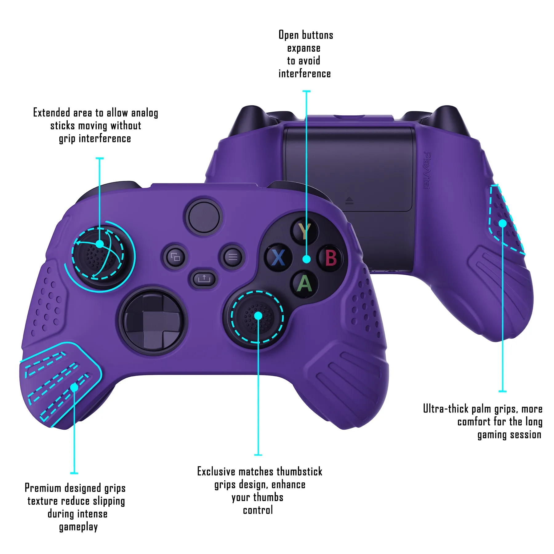 PlayVital Guardian Edition Purple Ergonomic Soft Anti-slip Controller Silicone Case Cover, Rubber Protector Skins with Black Joystick Caps for Xbox Series S and Xbox Series X Controller - HCX3007