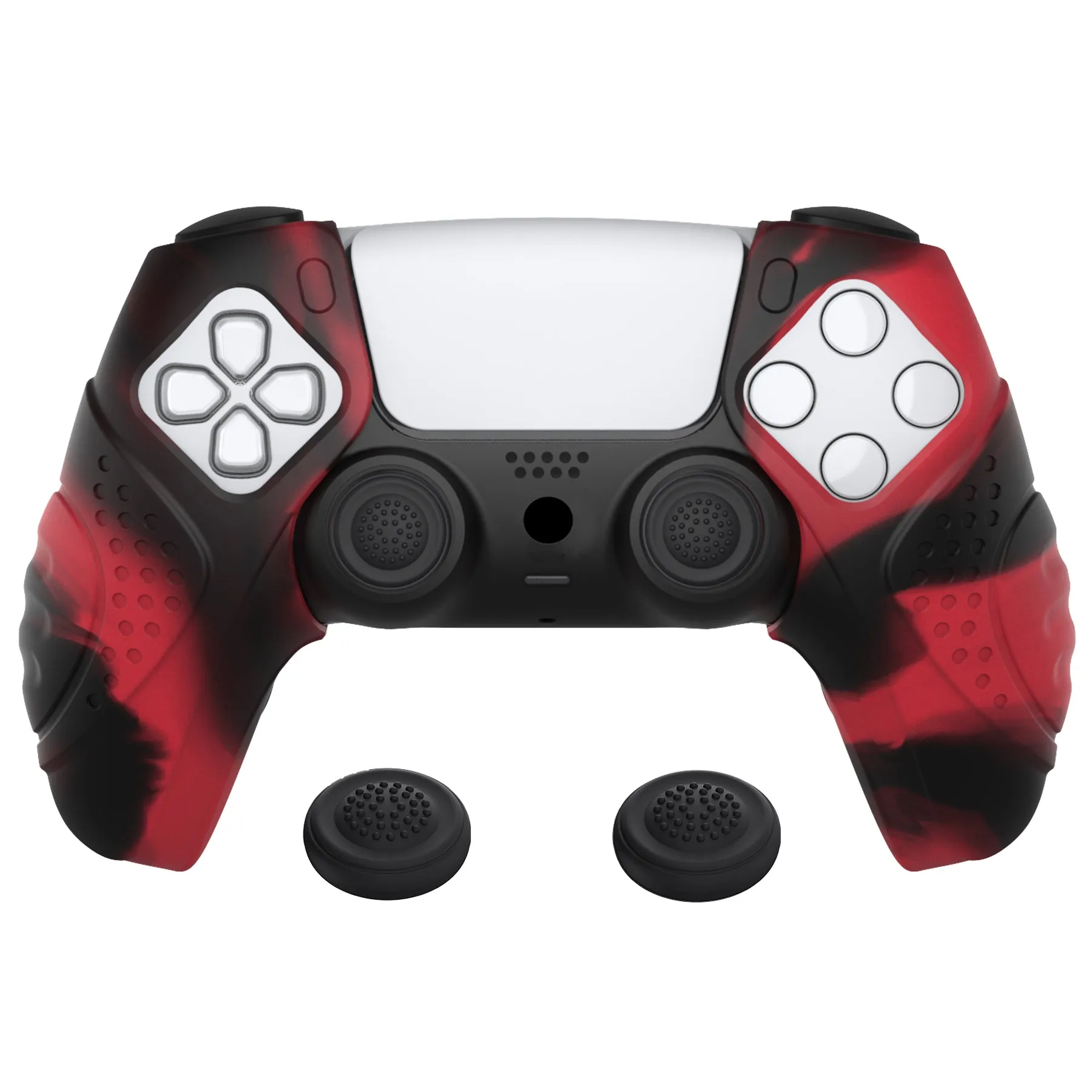 PlayVital Guardian Edition Red & Black Ergonomic Soft Controller Silicone Case Grips for PS5, Rubber Protector Skins with Thumbstick Caps for PS5 Controller – Compatible with Charging Station - YHPF028