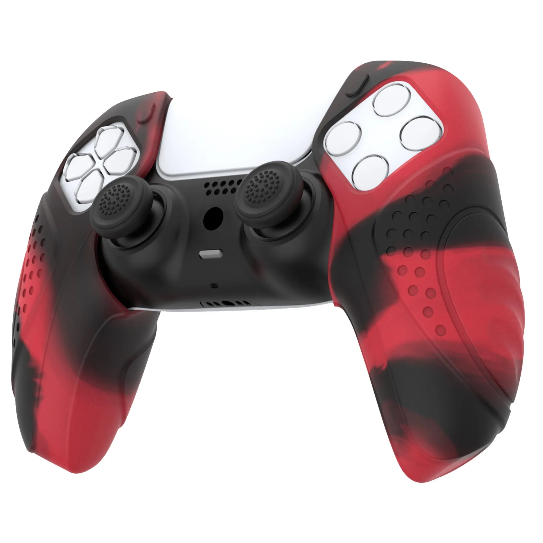 PlayVital Guardian Edition Red & Black Ergonomic Soft Controller Silicone Case Grips for PS5, Rubber Protector Skins with Thumbstick Caps for PS5 Controller – Compatible with Charging Station - YHPF028