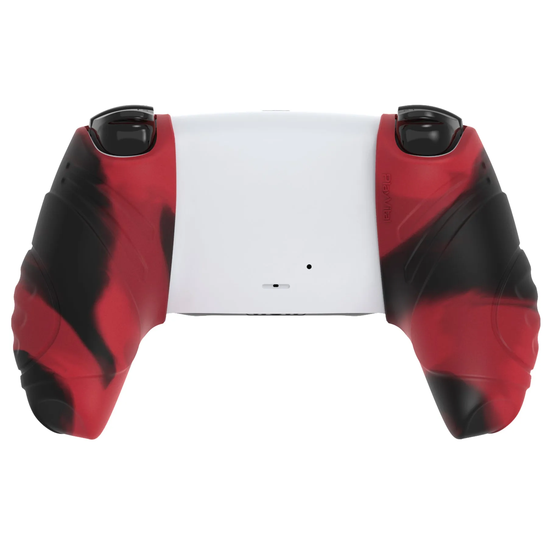 PlayVital Guardian Edition Red & Black Ergonomic Soft Controller Silicone Case Grips for PS5, Rubber Protector Skins with Thumbstick Caps for PS5 Controller – Compatible with Charging Station - YHPF028