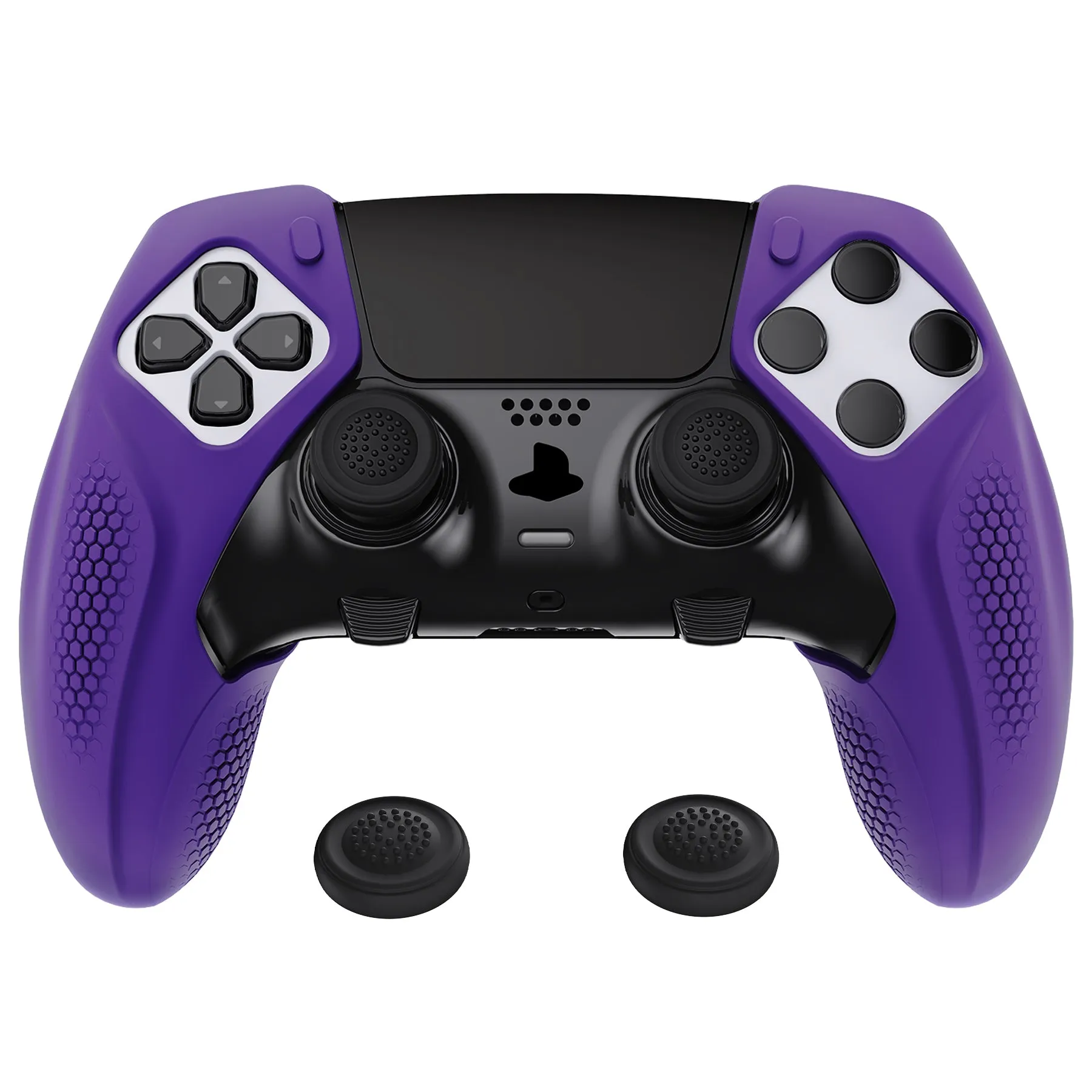 PlayVital Ninja Edition Anti-Slip Half-Covered Silicone Cover Skin for ps5 Edge Controller, Ergonomic Protector Soft Rubber Case for ps5 Edge Wireless Controller with Thumb Grip Caps - Purple - EYPFP007