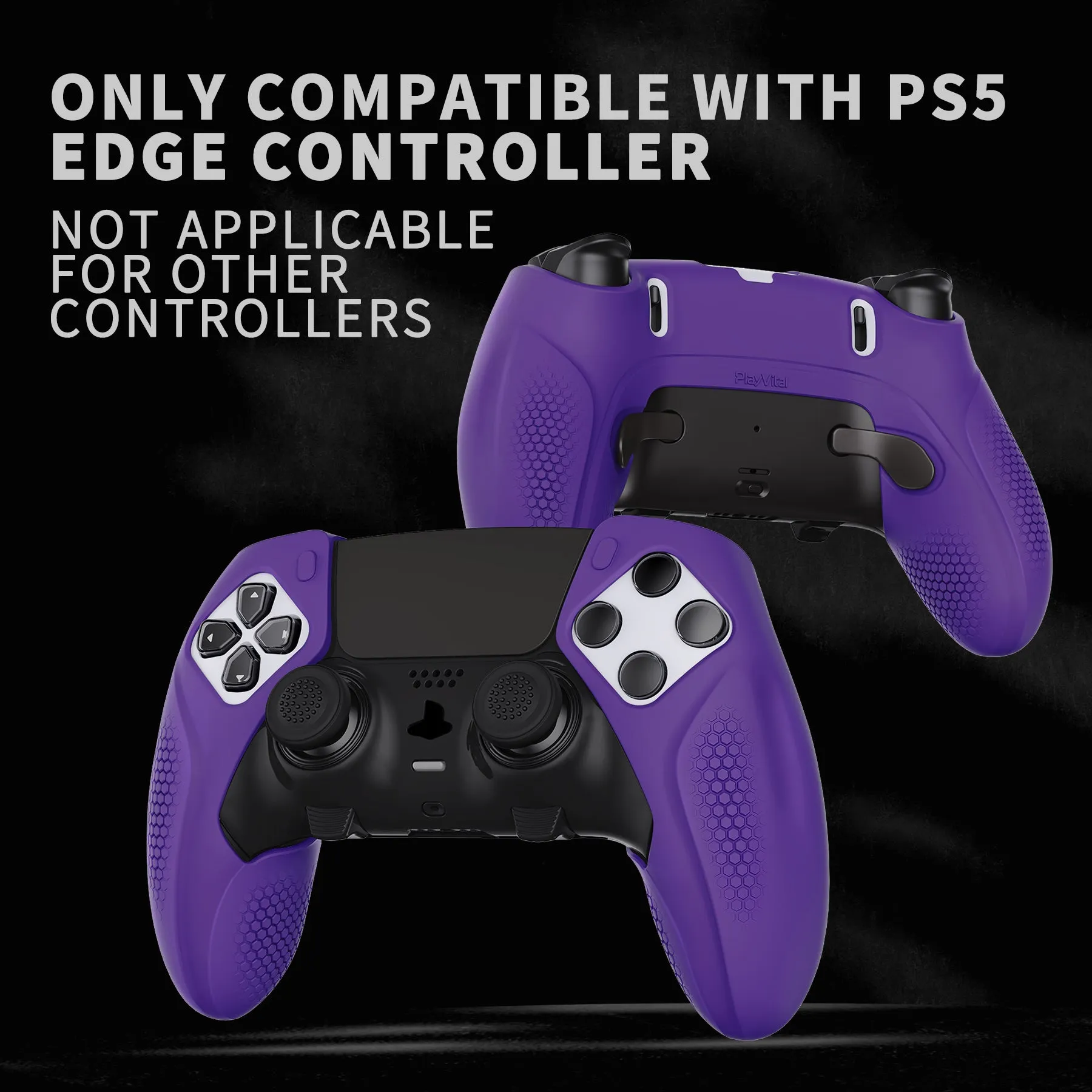 PlayVital Ninja Edition Anti-Slip Half-Covered Silicone Cover Skin for ps5 Edge Controller, Ergonomic Protector Soft Rubber Case for ps5 Edge Wireless Controller with Thumb Grip Caps - Purple - EYPFP007