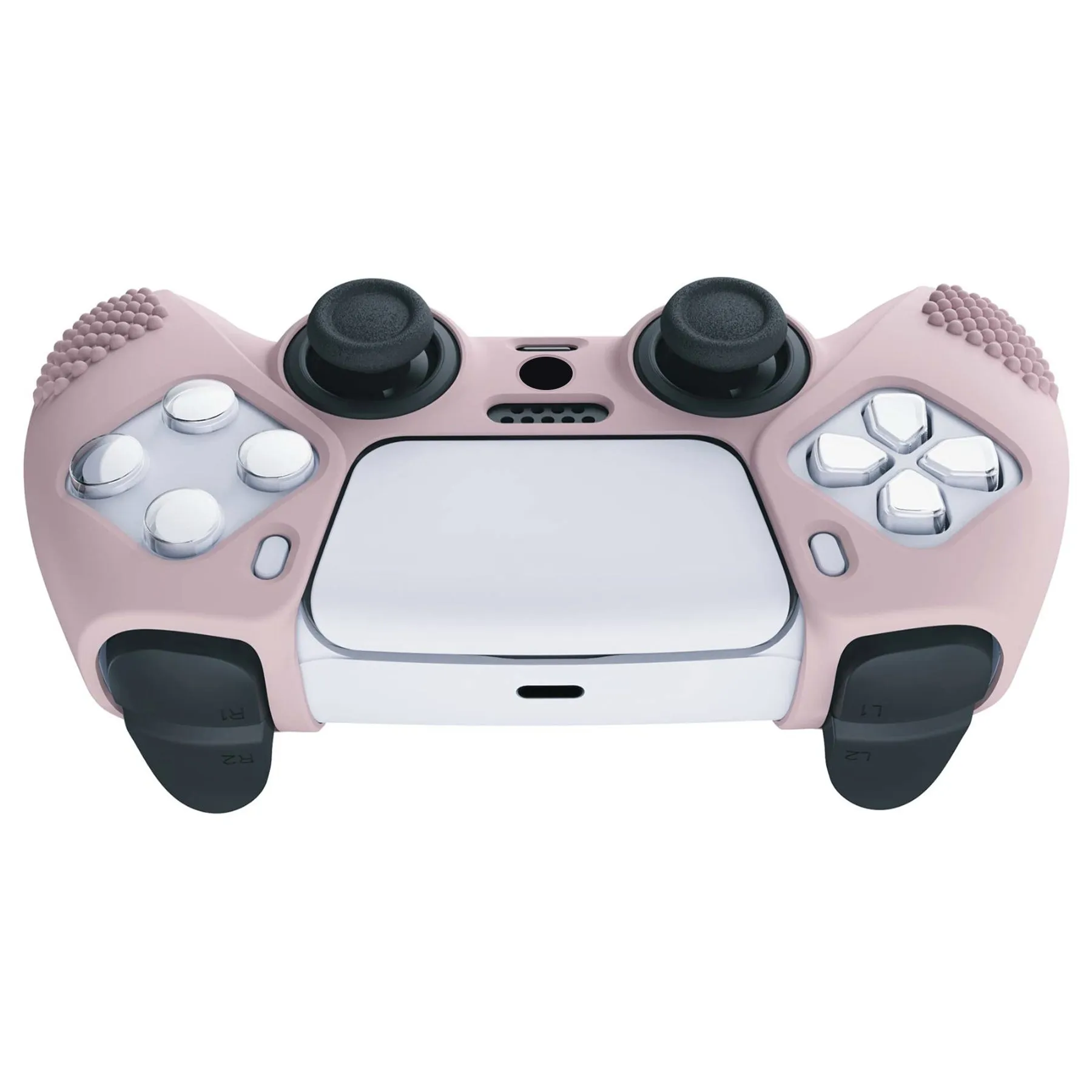 PlayVital Pink 3D Studded Edition Anti-slip Silicone Cover Skin for 5 Controller, Soft Rubber Case Protector for PS5 Wireless Controller with 6 White Thumb Grip Caps - TDPF005