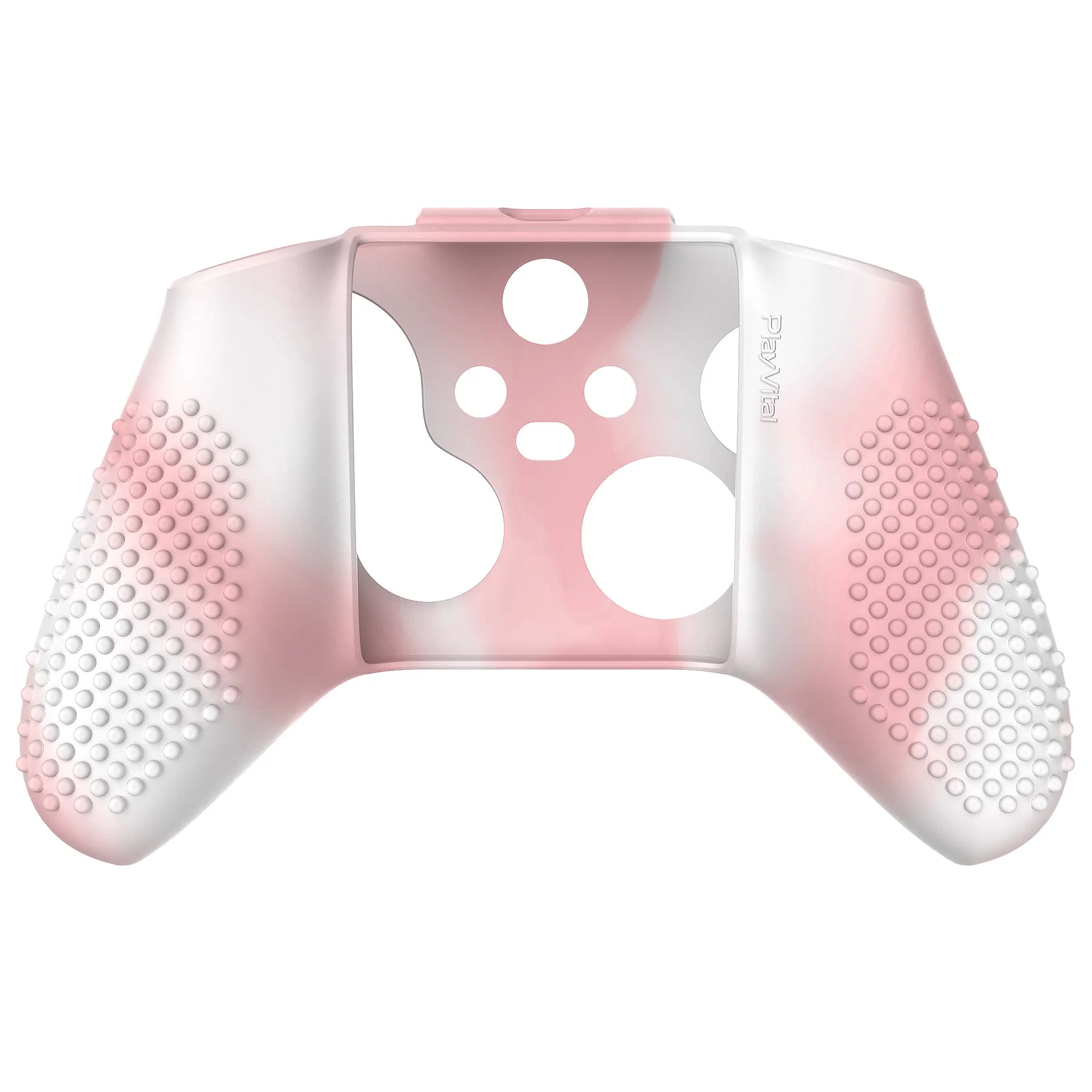 PlayVital Pink & White 3D Studded Edition Anti-slip Silicone Cover Skin for Xbox Series X Controller, Soft Rubber Case Protector for Xbox Series S Controller with 6 Black Thumb Grip Caps - SDX3025