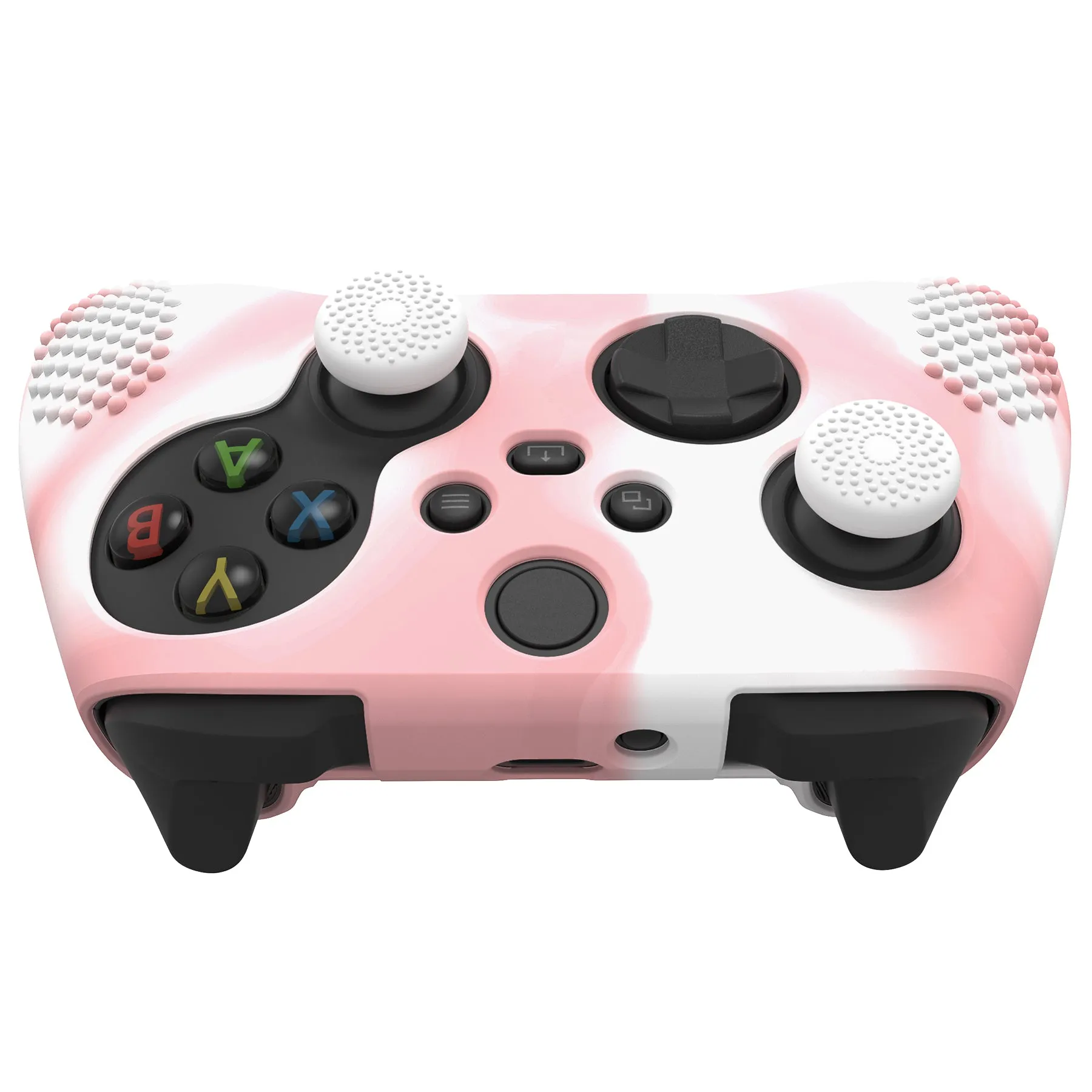 PlayVital Pink & White 3D Studded Edition Anti-slip Silicone Cover Skin for Xbox Series X Controller, Soft Rubber Case Protector for Xbox Series S Controller with 6 Black Thumb Grip Caps - SDX3025