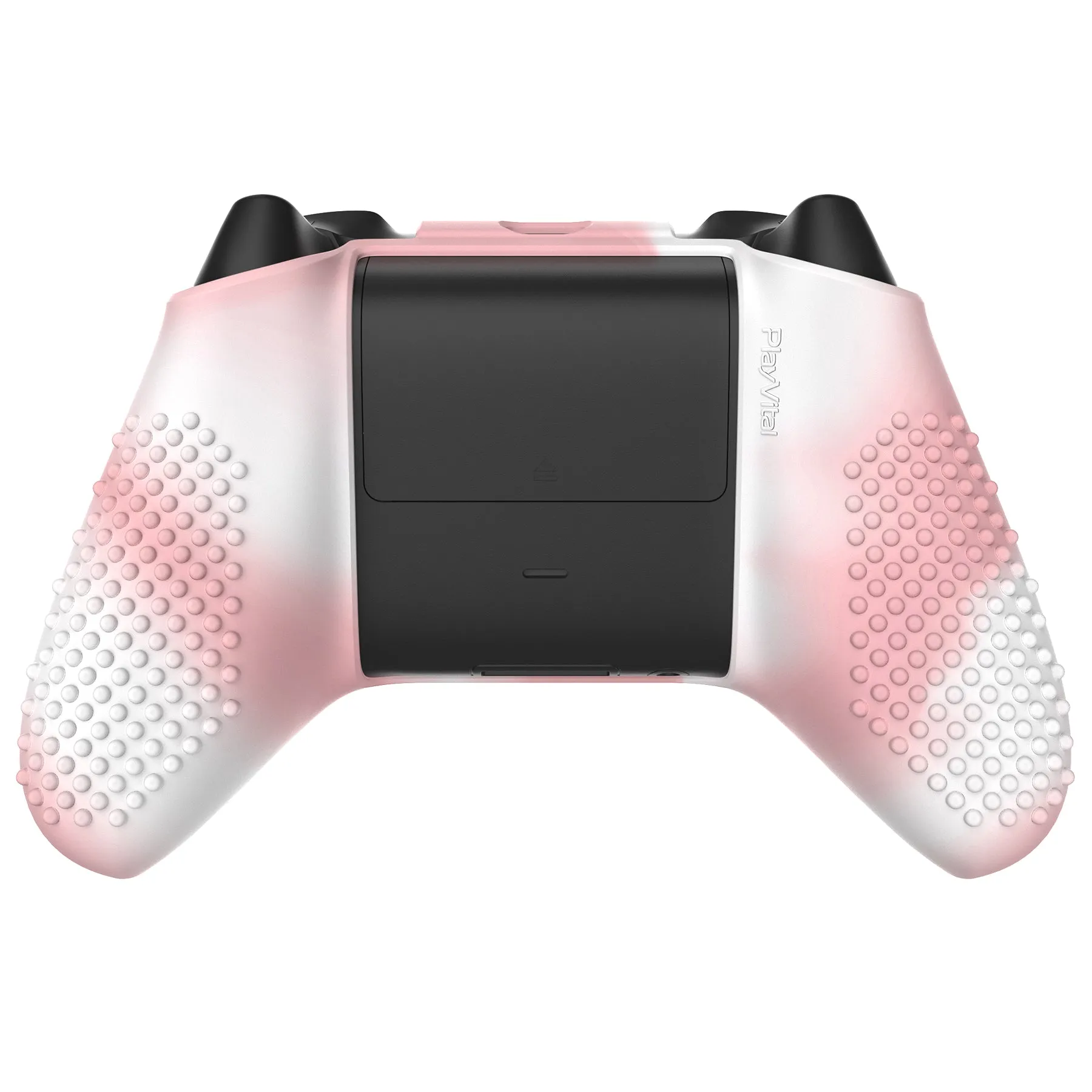 PlayVital Pink & White 3D Studded Edition Anti-slip Silicone Cover Skin for Xbox Series X Controller, Soft Rubber Case Protector for Xbox Series S Controller with 6 Black Thumb Grip Caps - SDX3025