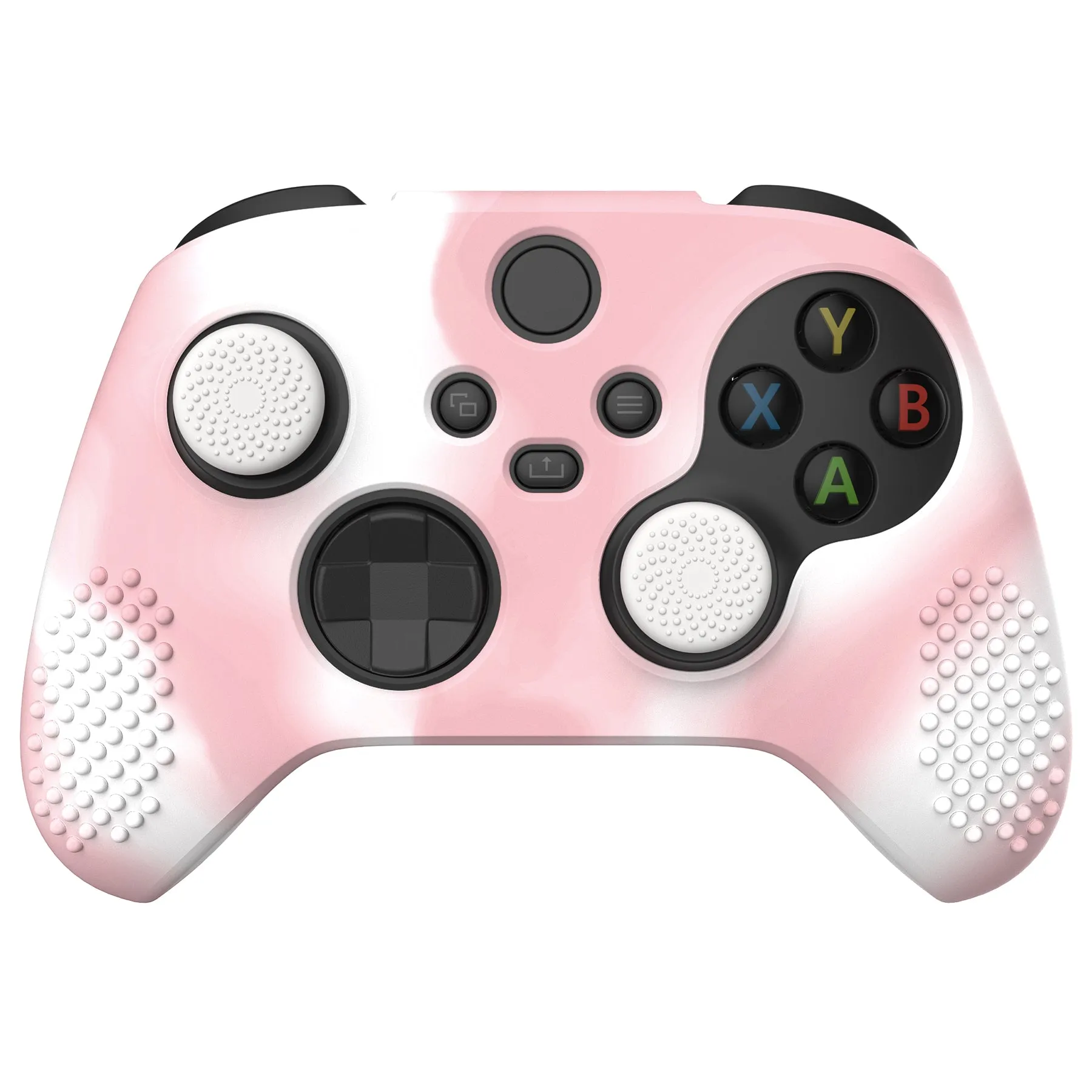 PlayVital Pink & White 3D Studded Edition Anti-slip Silicone Cover Skin for Xbox Series X Controller, Soft Rubber Case Protector for Xbox Series S Controller with 6 Black Thumb Grip Caps - SDX3025