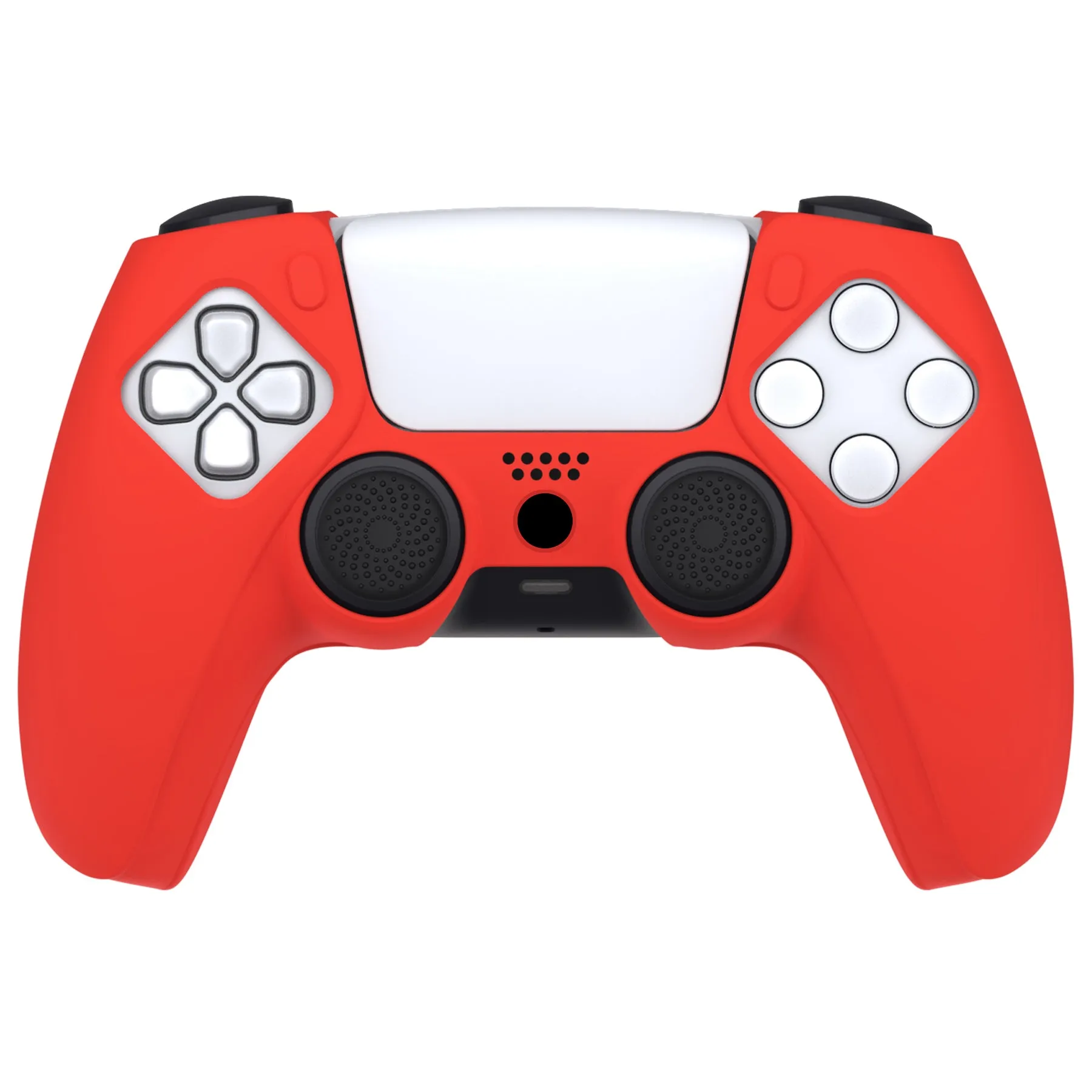 PlayVital Pure Series Dockable Model Anti-Slip Silicone Cover Skin for ps5 Controller, Soft Rubber Grip Case for ps5 Wireless Controller Fits with Charging Station with 6 Thumb Grip Caps - Passion Red - EKPFP005