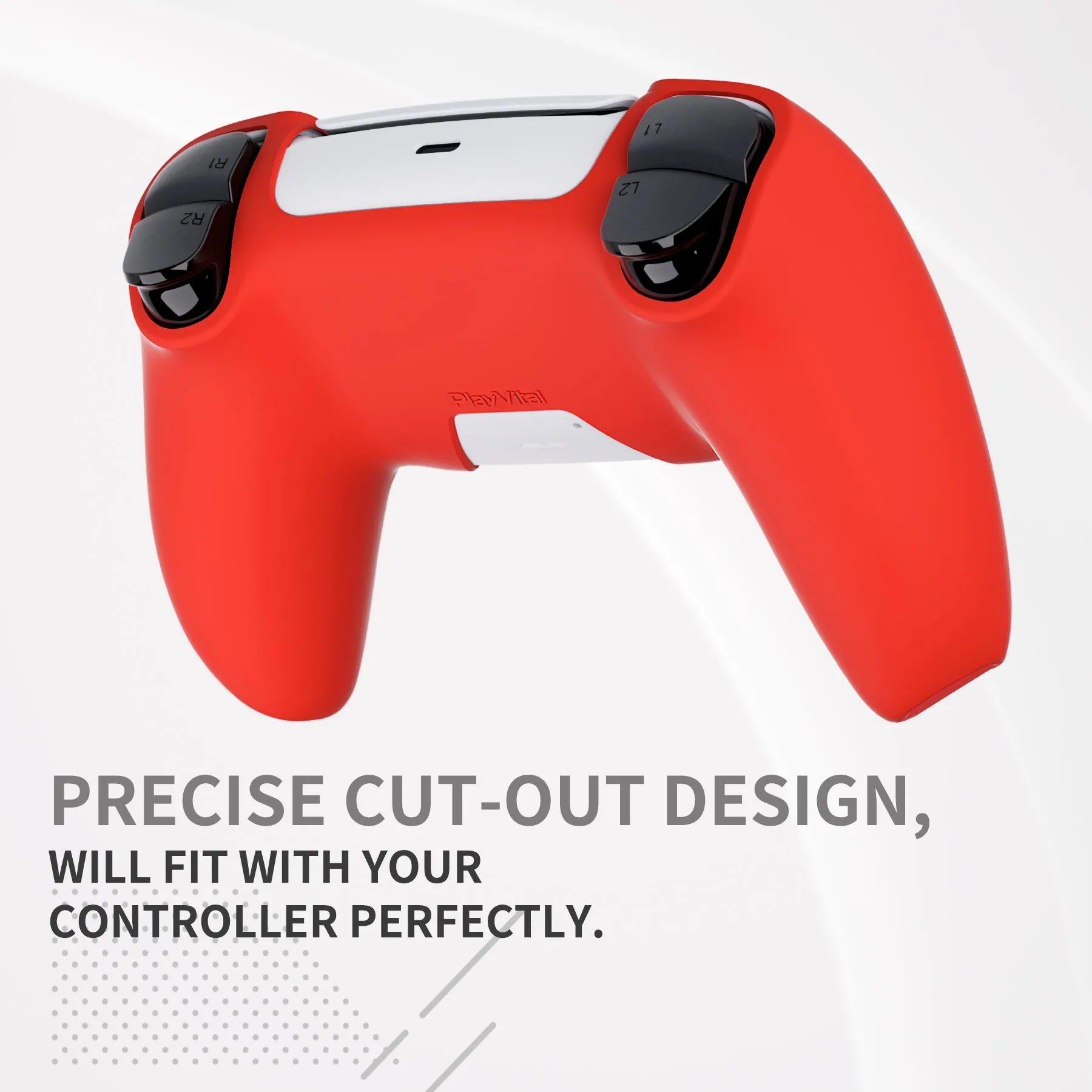 PlayVital Pure Series Dockable Model Anti-Slip Silicone Cover Skin for ps5 Controller, Soft Rubber Grip Case for ps5 Wireless Controller Fits with Charging Station with 6 Thumb Grip Caps - Passion Red - EKPFP005