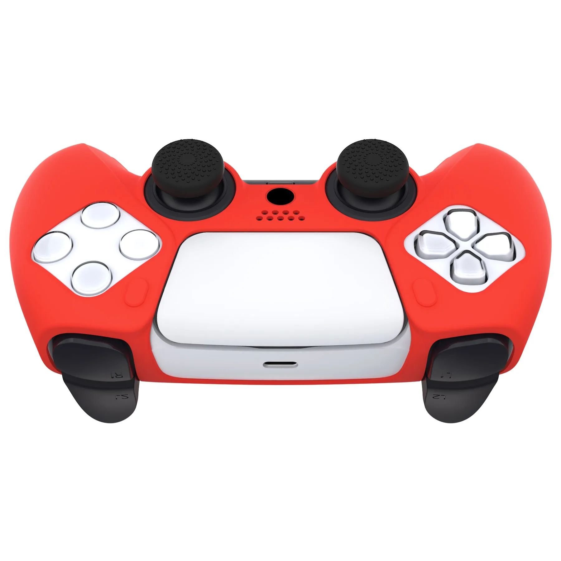 PlayVital Pure Series Dockable Model Anti-Slip Silicone Cover Skin for ps5 Controller, Soft Rubber Grip Case for ps5 Wireless Controller Fits with Charging Station with 6 Thumb Grip Caps - Passion Red - EKPFP005