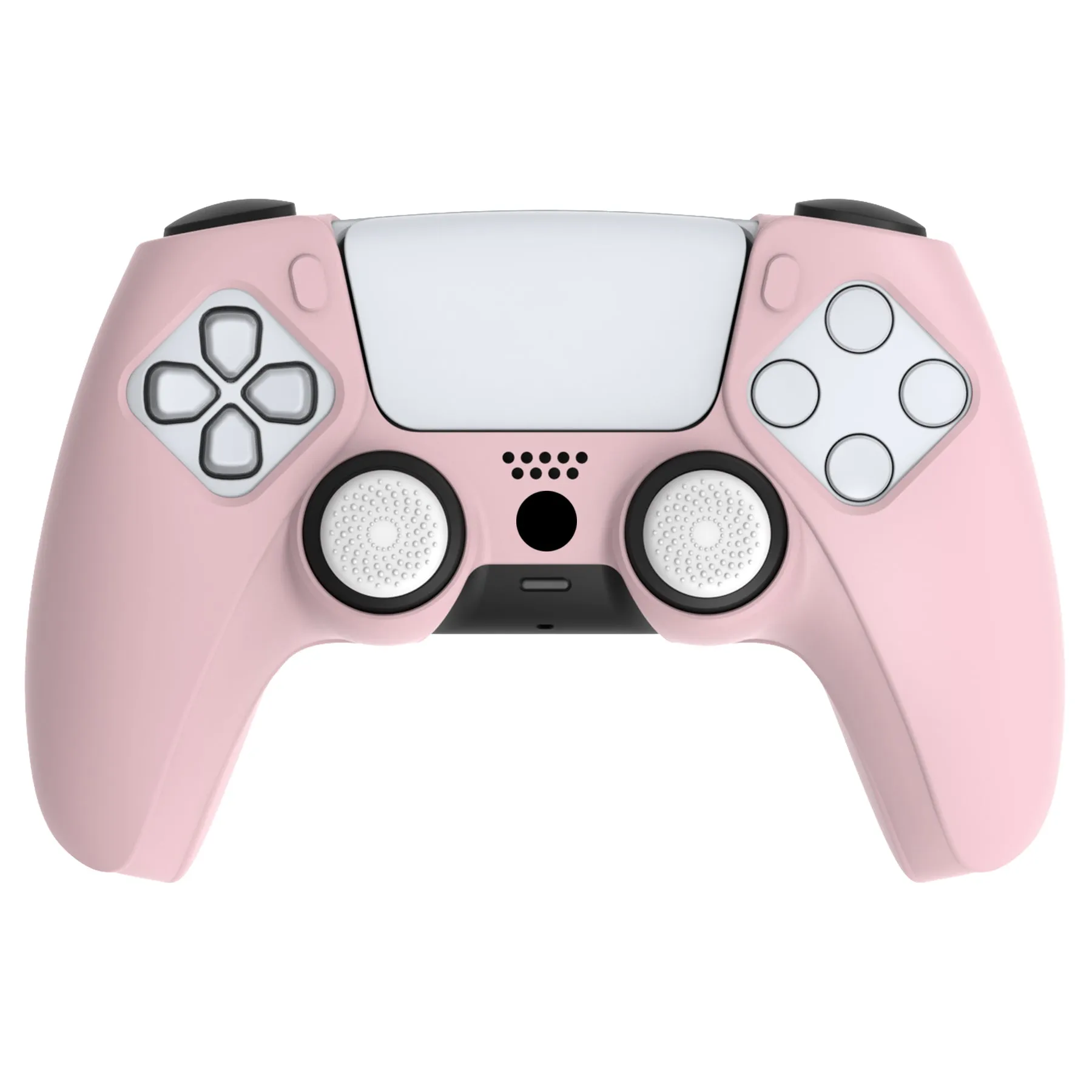 PlayVital Pure Series Ergonomic Anti-Slip Silicone Cover Skin for PS5 Controller, Soft Rubber Grip Case for PS5 Wireless Controller Fits with Charging Station with 6 Thumb Grip Caps - Cherry Blossoms Pink - EKPFP007