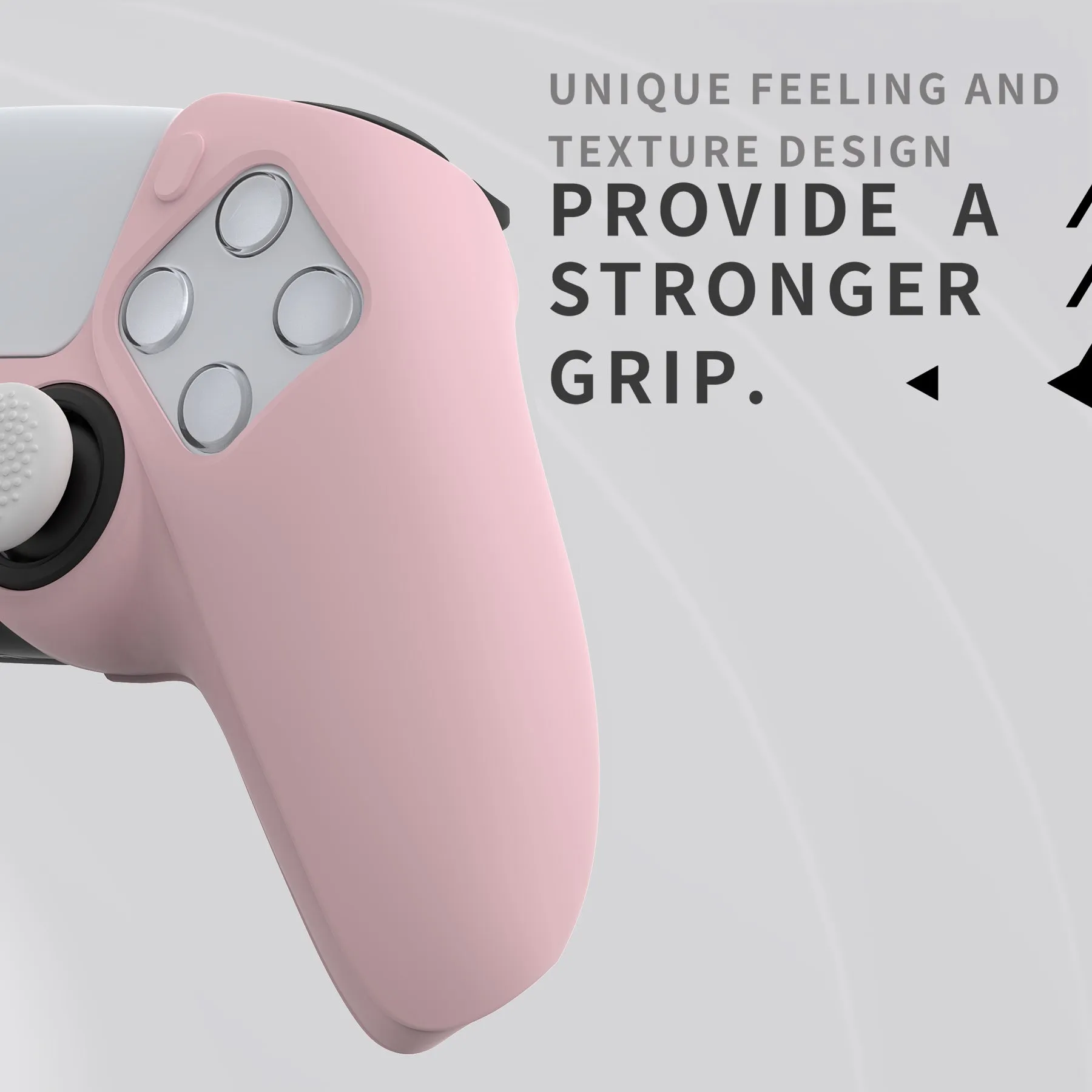 PlayVital Pure Series Ergonomic Anti-Slip Silicone Cover Skin for PS5 Controller, Soft Rubber Grip Case for PS5 Wireless Controller Fits with Charging Station with 6 Thumb Grip Caps - Cherry Blossoms Pink - EKPFP007