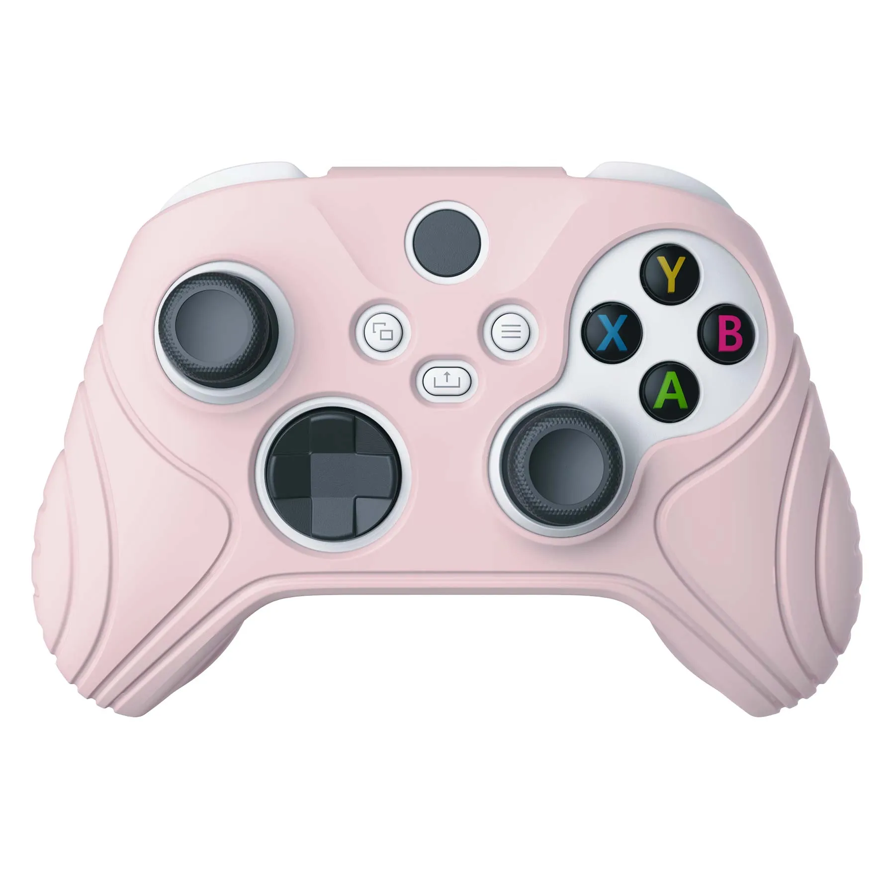 PlayVital Samurai Edition Pink Anti-slip Controller Grip Silicone Skin, Ergonomic Soft Rubber Protective Case Cover for Xbox Series S/X Controller with White Thumb Stick Caps - WAX3005