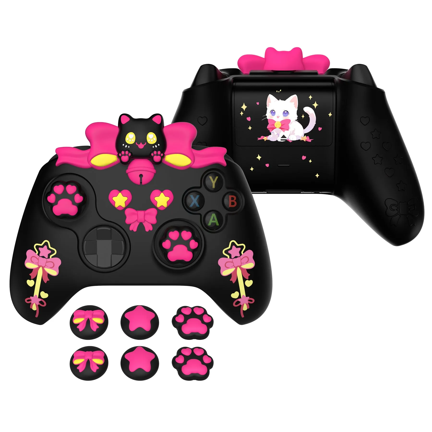 PlayVital Sweetheart Kitty Silicone Cover Compatible with Xbox Series X/S Controller with Thumb Grips and Stickers, Soft Rubber Protector with Anti-Slip Grip for Xbox Core Controller - Black - XEEX3P003