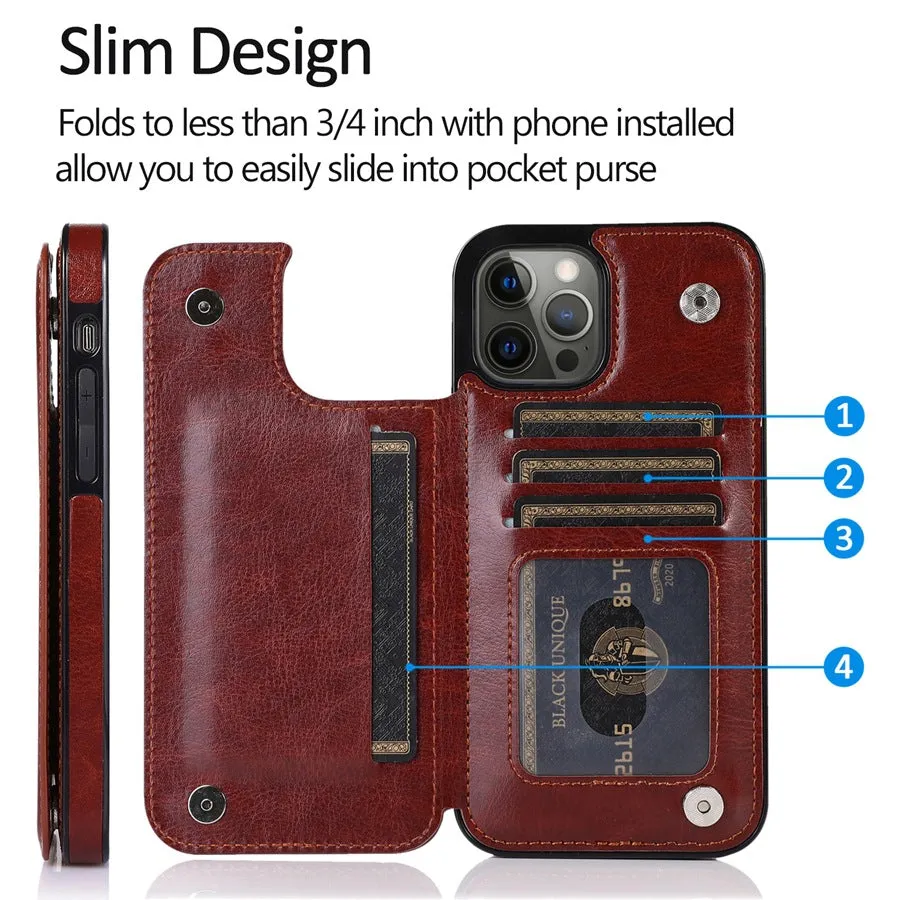 PU Leather Phone Case Card slot Solid Color Double Buckle Mobile for iPhone iPhone X 14 14ProMax 14Plus 15 15Plus 15Pro