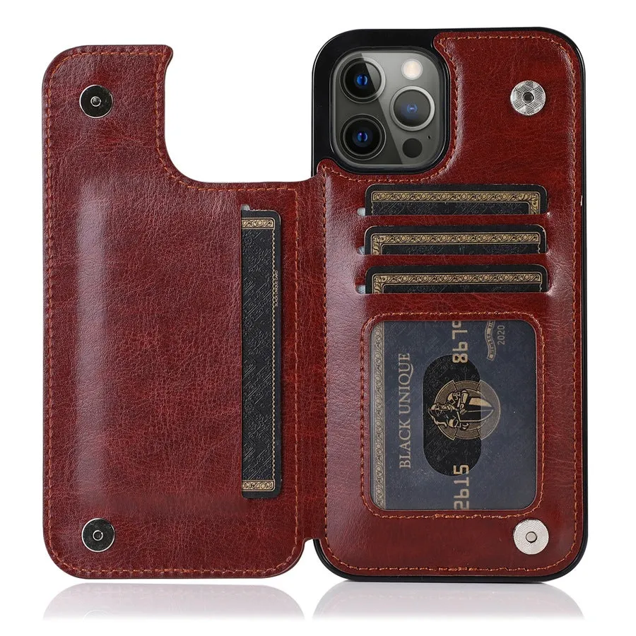 PU Leather Phone Case Card slot Solid Color Double Buckle Mobile for iPhone iPhone X 14 14ProMax 14Plus 15 15Plus 15Pro