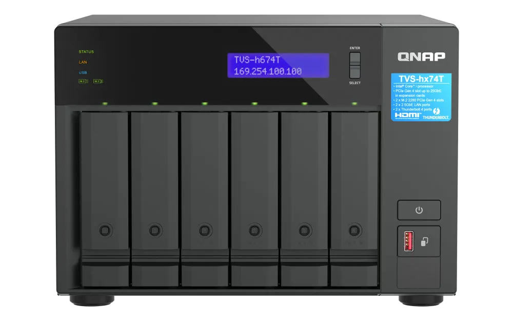 Qnap Tvs-H674t - Nas Server - 6 Bays - Sata 6Gb/S - Raid Raid 0, 1, 5, 6, 10, Jbod, 50 - Ram 32 Gb - 2.5 Gigabit Etherne