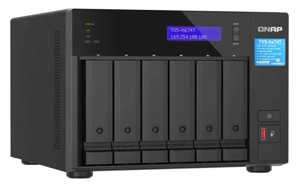 Qnap Tvs-H674t - Nas Server - 6 Bays - Sata 6Gb/S - Raid Raid 0, 1, 5, 6, 10, Jbod, 50 - Ram 32 Gb - 2.5 Gigabit Etherne