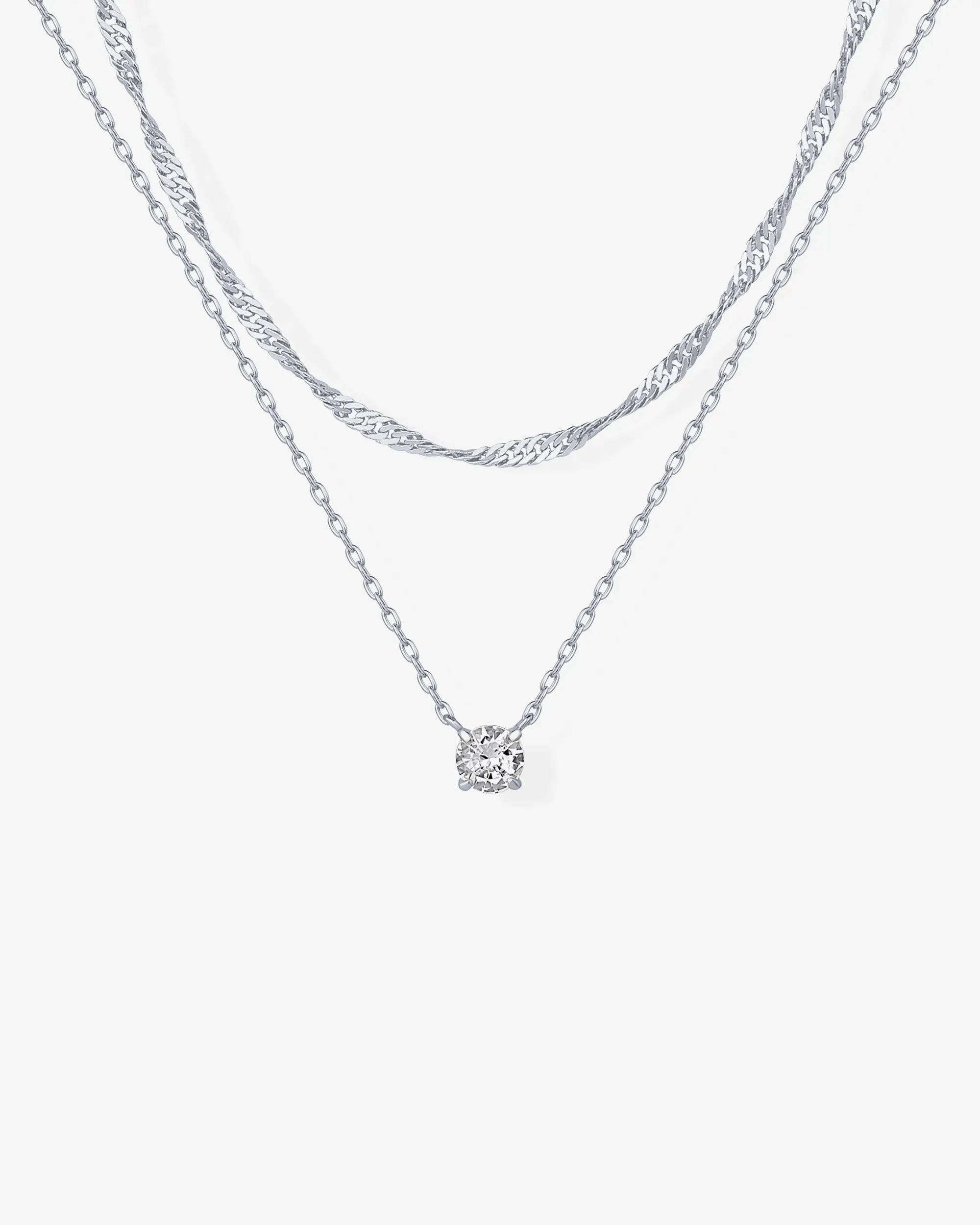 Round Solitaire Layered Necklace Set