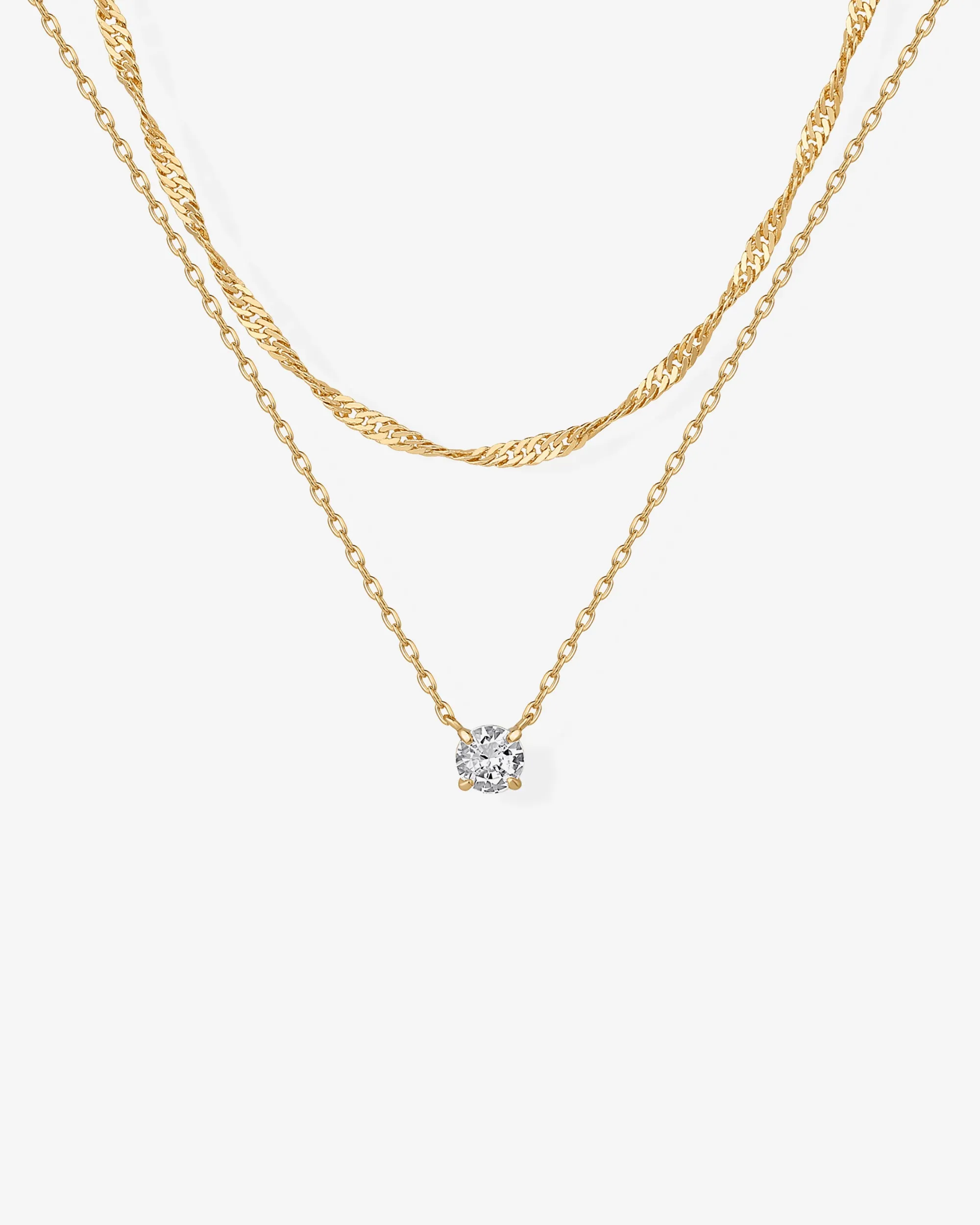 Round Solitaire Layered Necklace Set