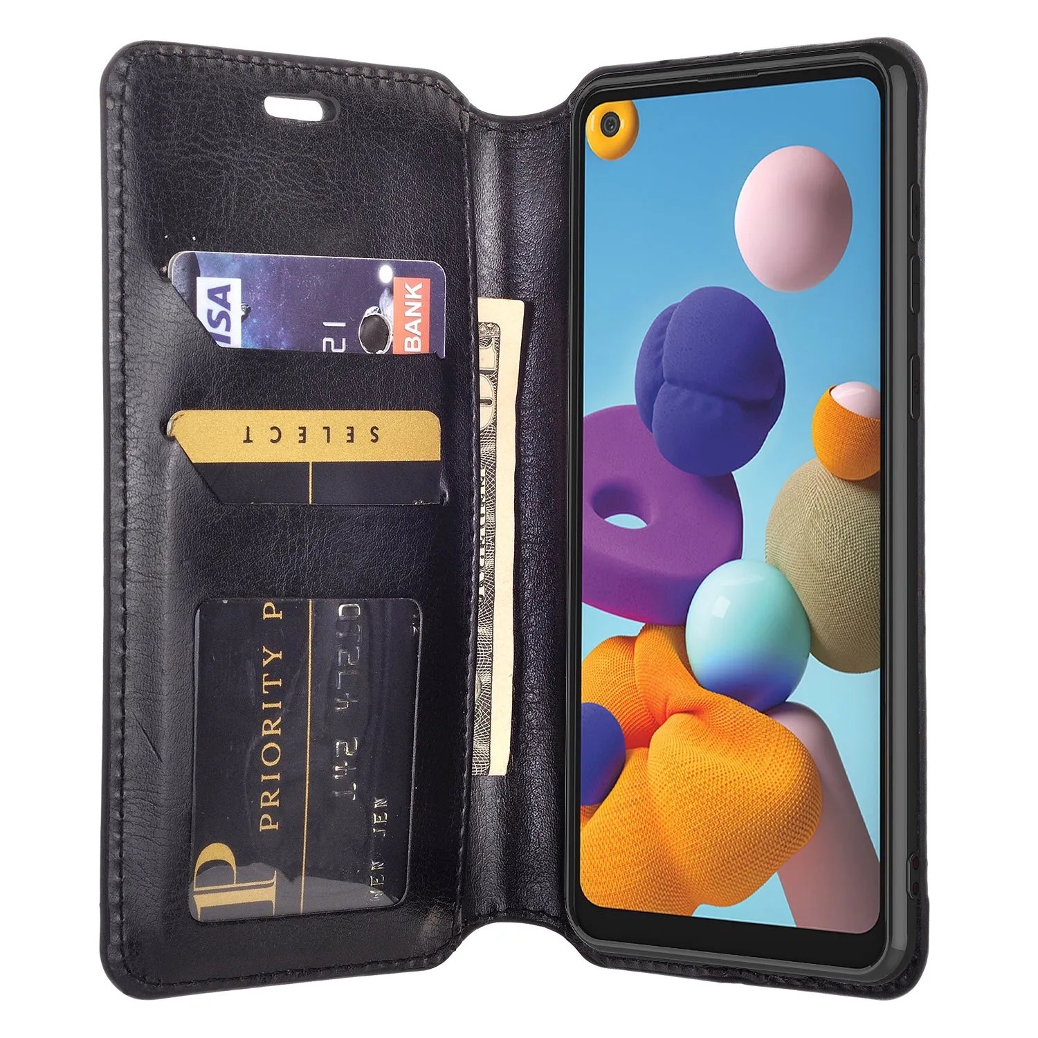 Samsung Galaxy A21 Case, Galaxy A21 Wallet Case, Pu Leather Wallet Case [Kickstand] with ID & Credit Card Slots for Galaxy A21  - Black