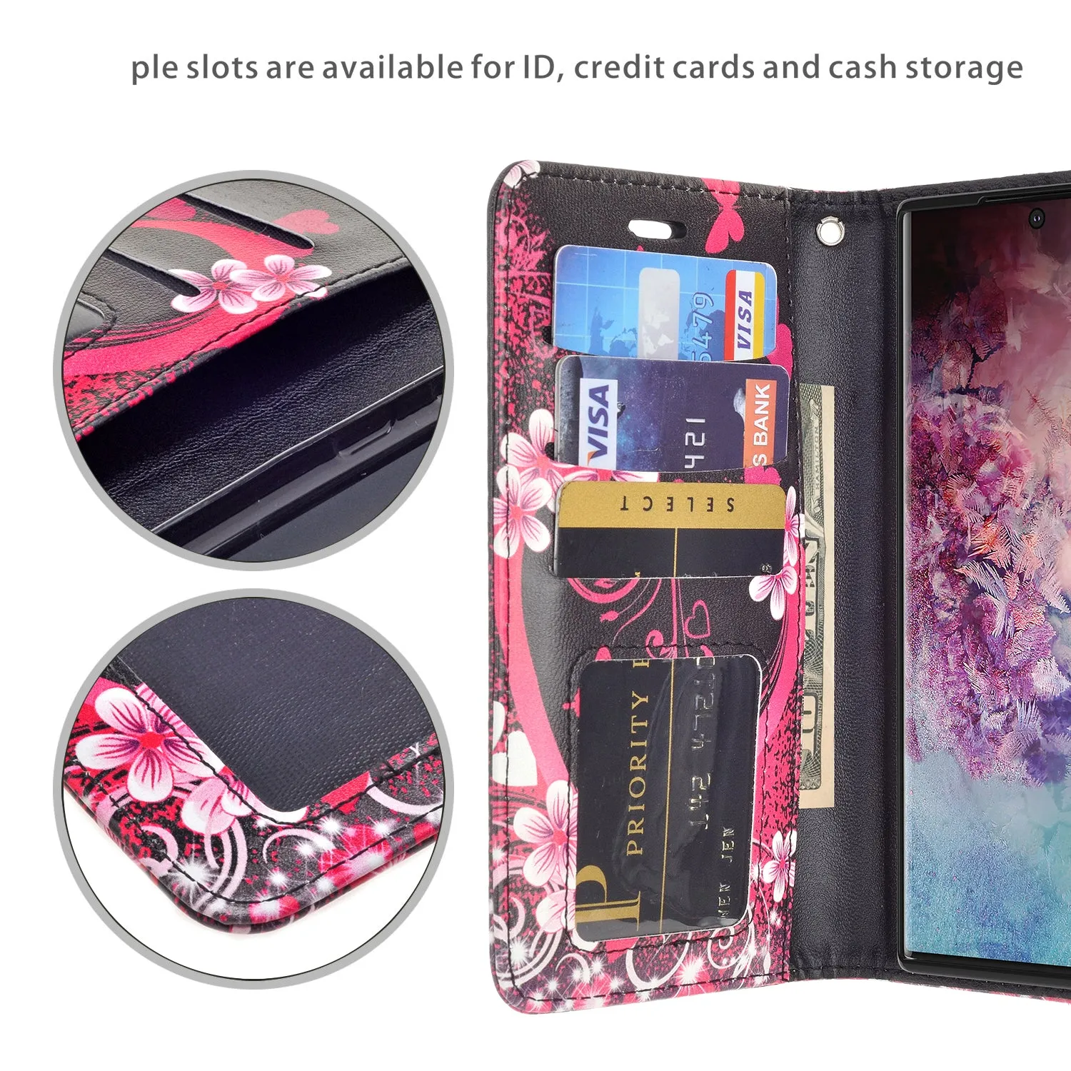 Samsung Galaxy A32 5G Case, Galaxy A32 5G Wallet Case, Wrist Strap Pu Leather Wallet Case [Kickstand] with ID & Credit Card Slots - Heart Butterflies