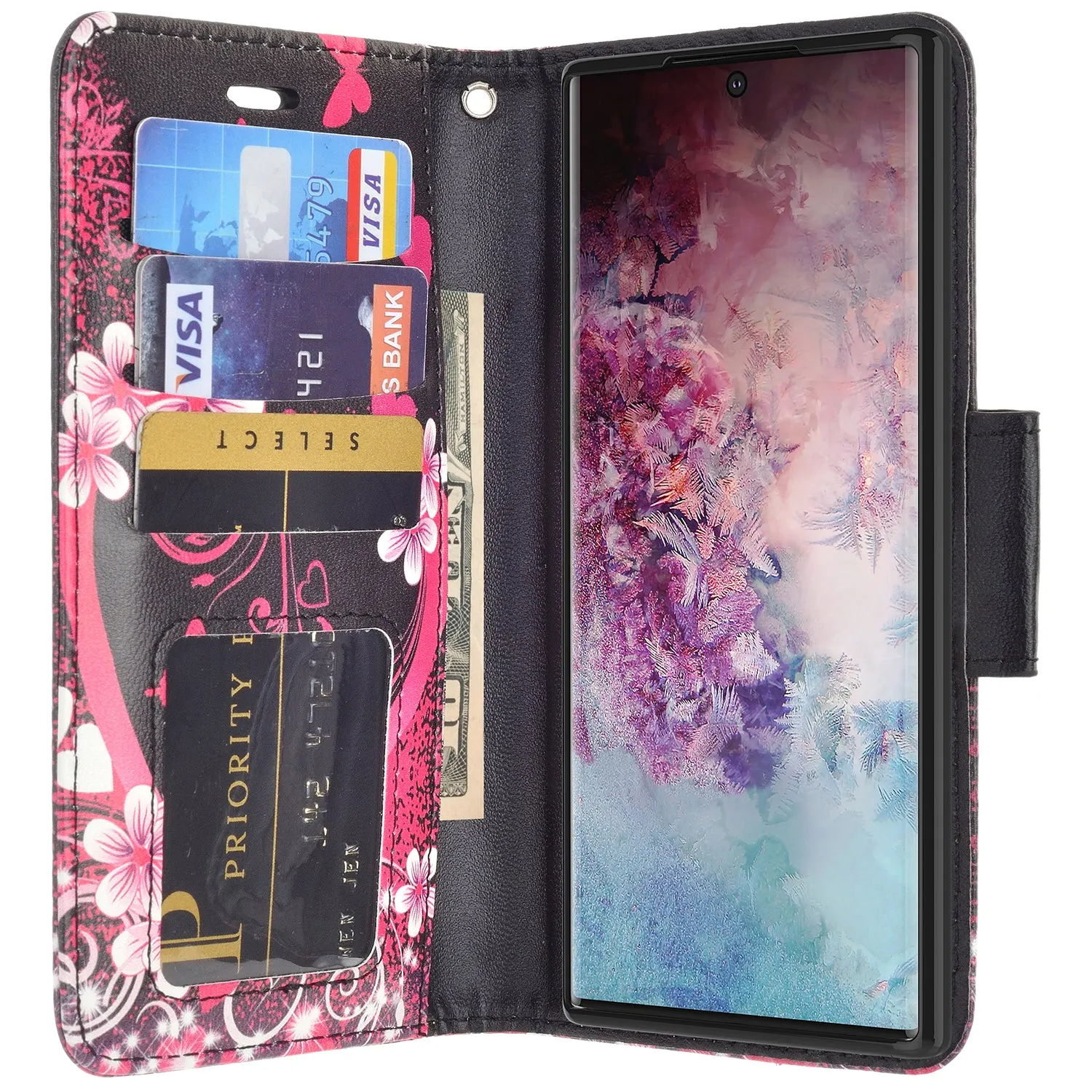 Samsung Galaxy A32 5G Case, Galaxy A32 5G Wallet Case, Wrist Strap Pu Leather Wallet Case [Kickstand] with ID & Credit Card Slots - Heart Butterflies